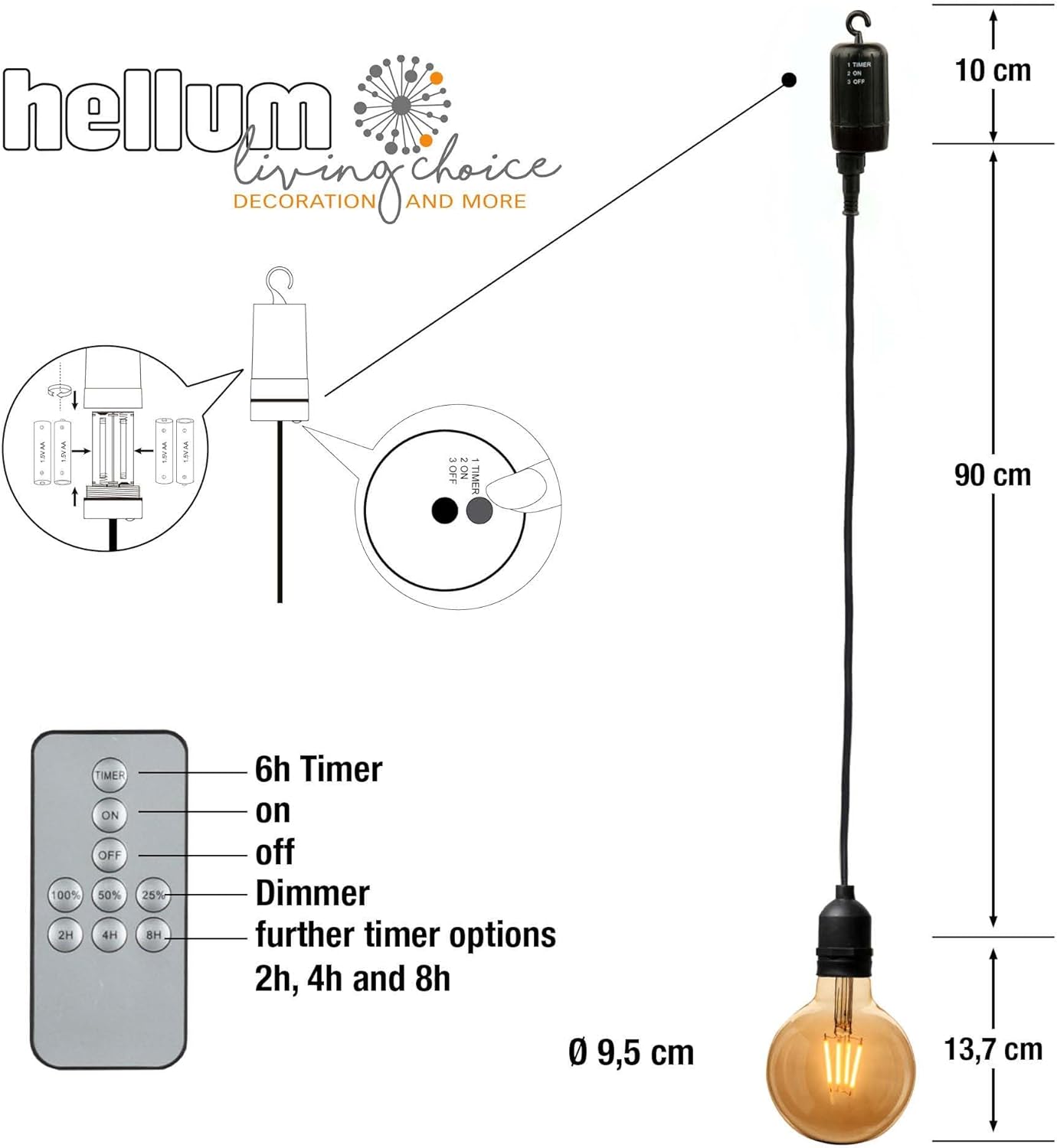 Hellum Lampada a sospensione LED con batteria e telecomando - immagine 5