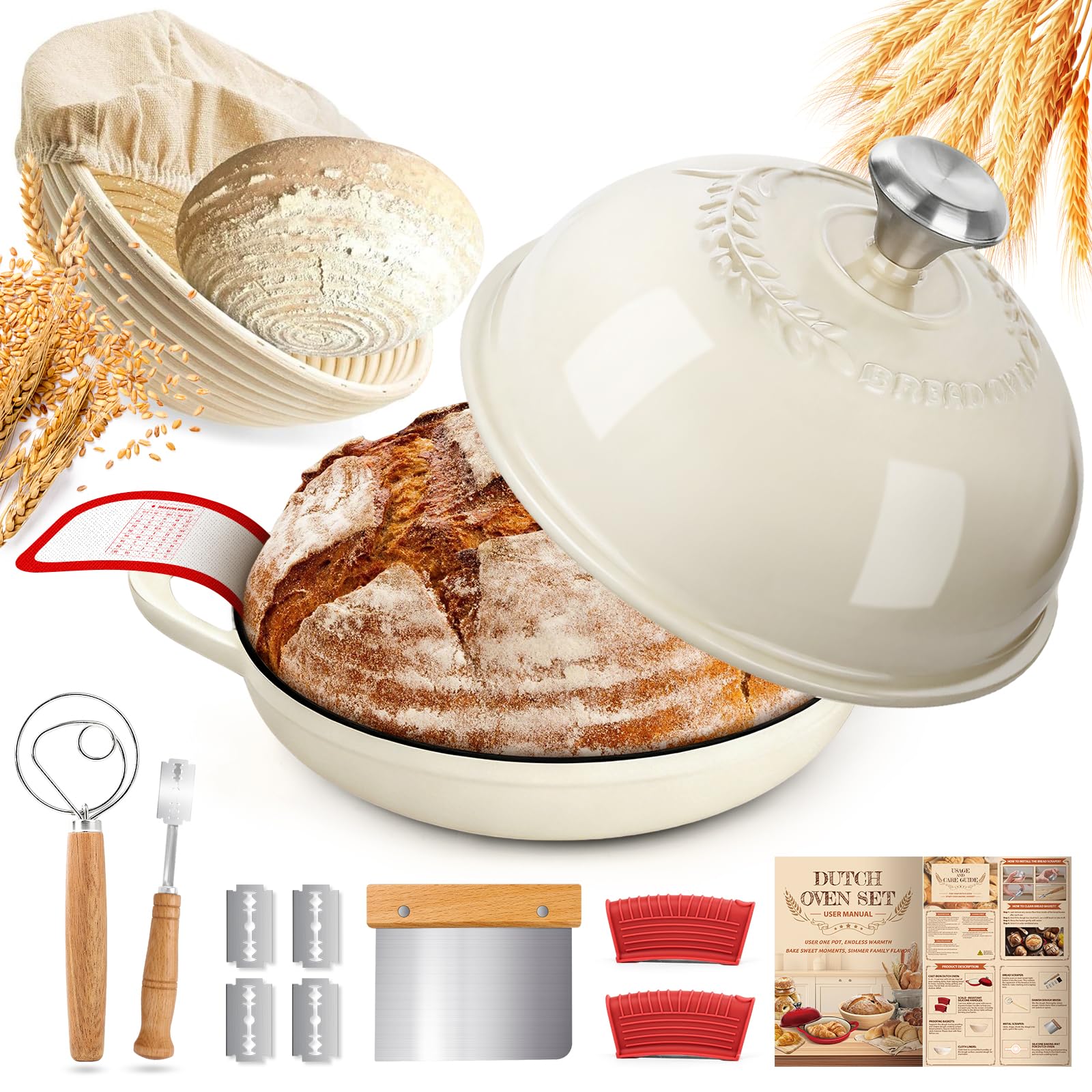 Nzqxjxz Pentola in Ghisa Smaltata 26cm, Bianco