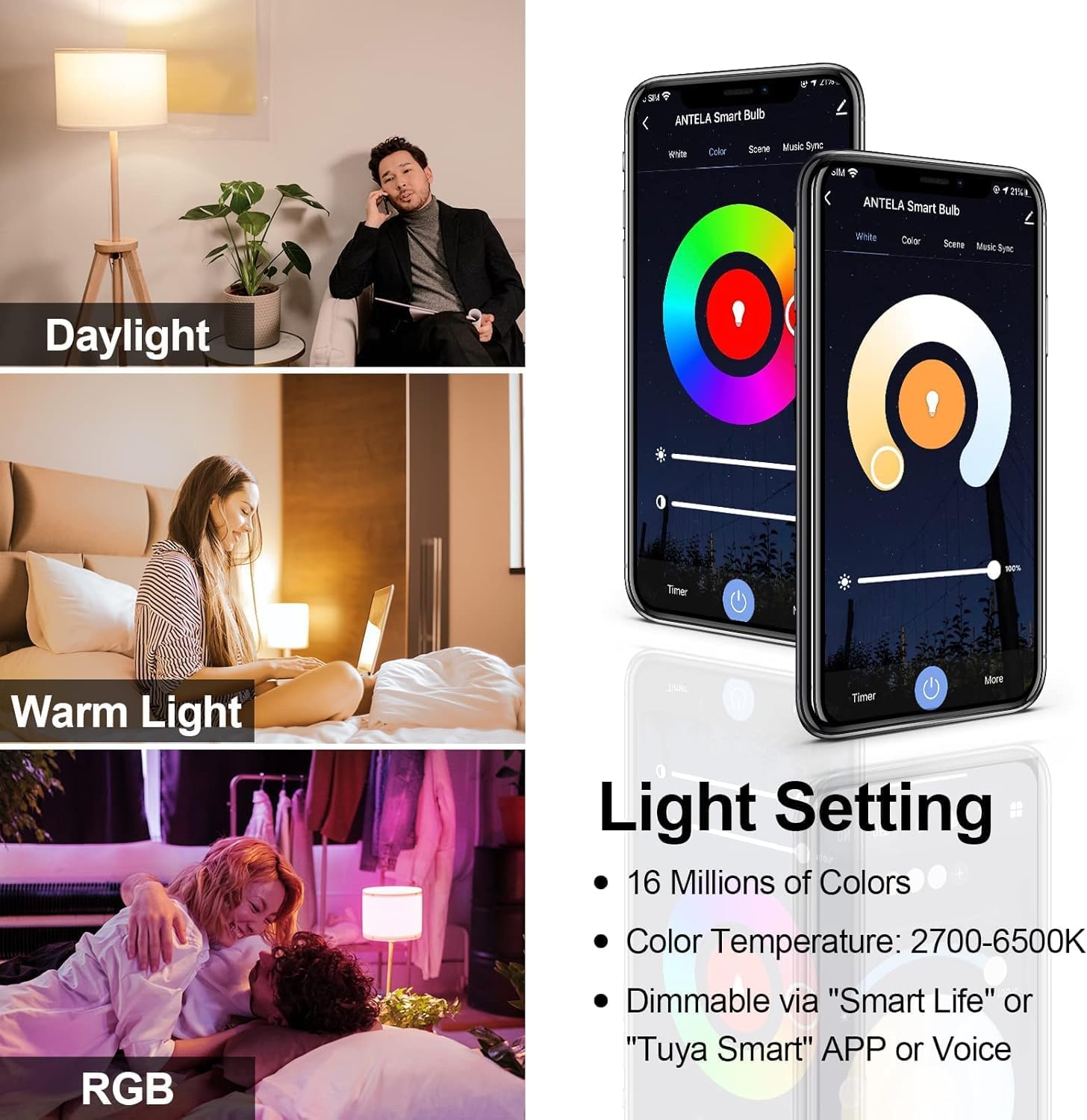 Antela Lampadine LED Alexa Smart WiFi E27 12W, 4 pezzi - immagine 3