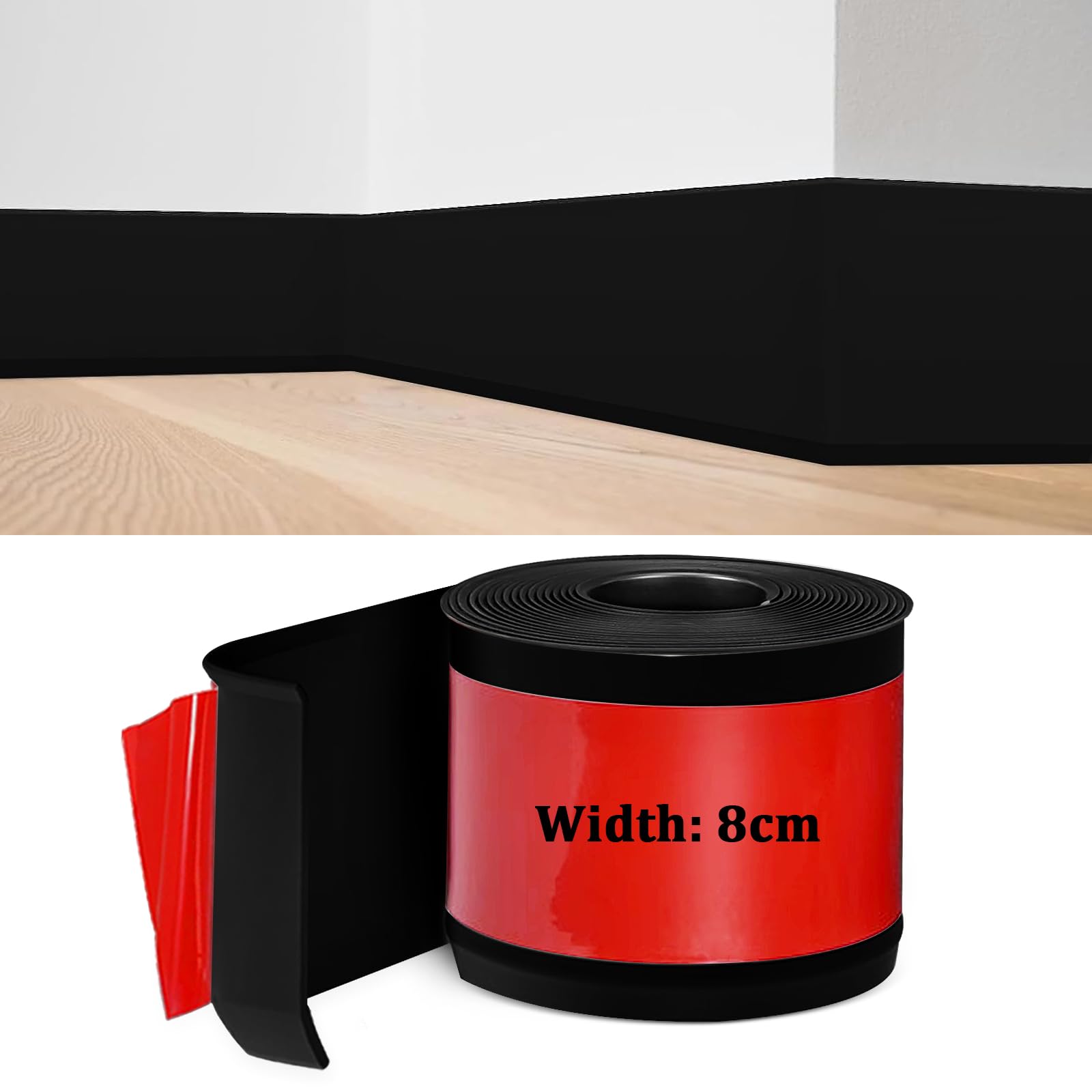 Battiscopa in PVC Nero 8cm x 10m Adesivo