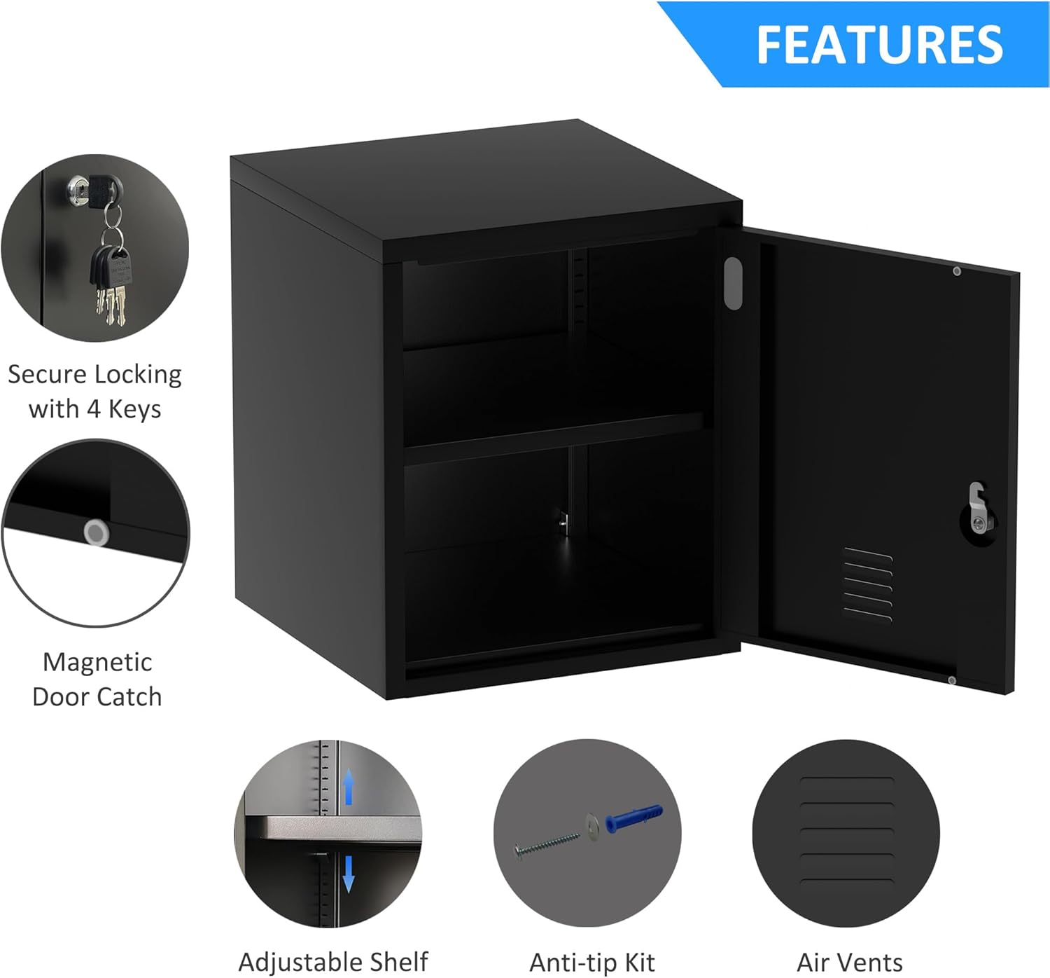 Armadietto in Metallo con Anta di Bloccaggio, Nero - immagine 6