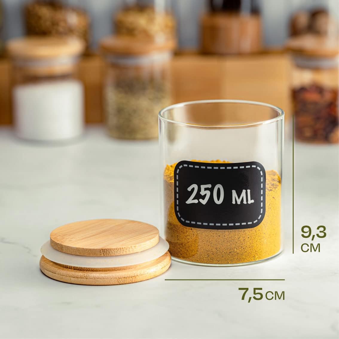 Praknu Set Barattoli Spezie Vetro con Coperchi 8x250ml - immagine 6