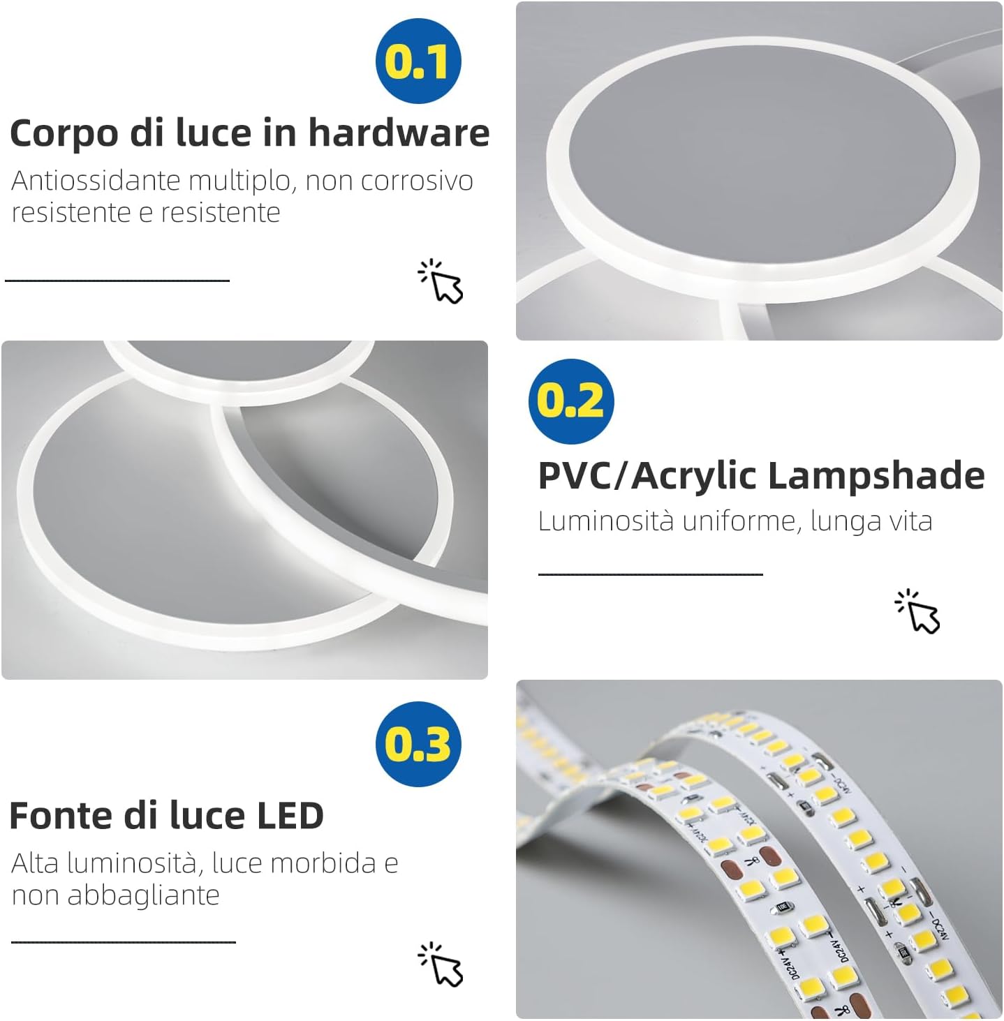 Fupe Plafoniera LED Soffitto 50W 5300LM a 3 Anelli - immagine 3