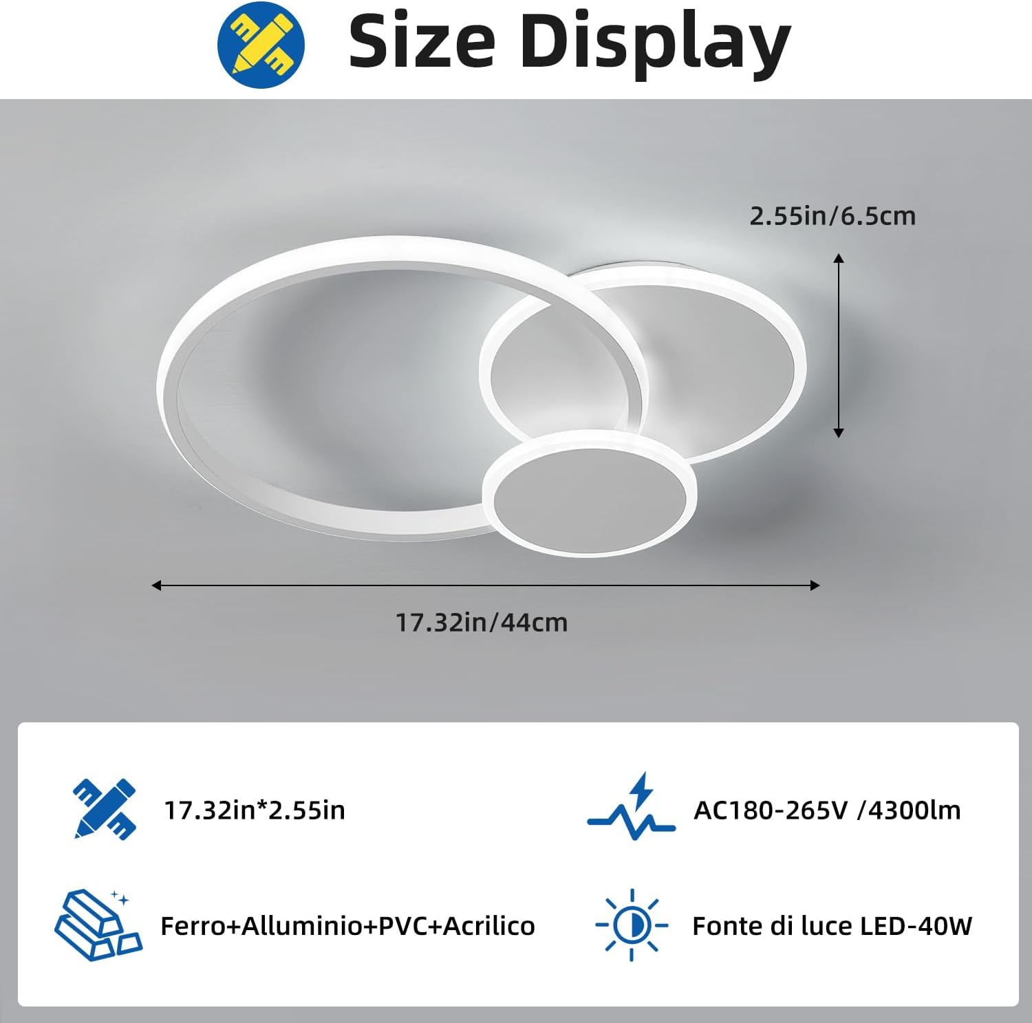 Fupe Plafoniera LED Soffitto 50W 5300LM a 3 Anelli - immagine 5