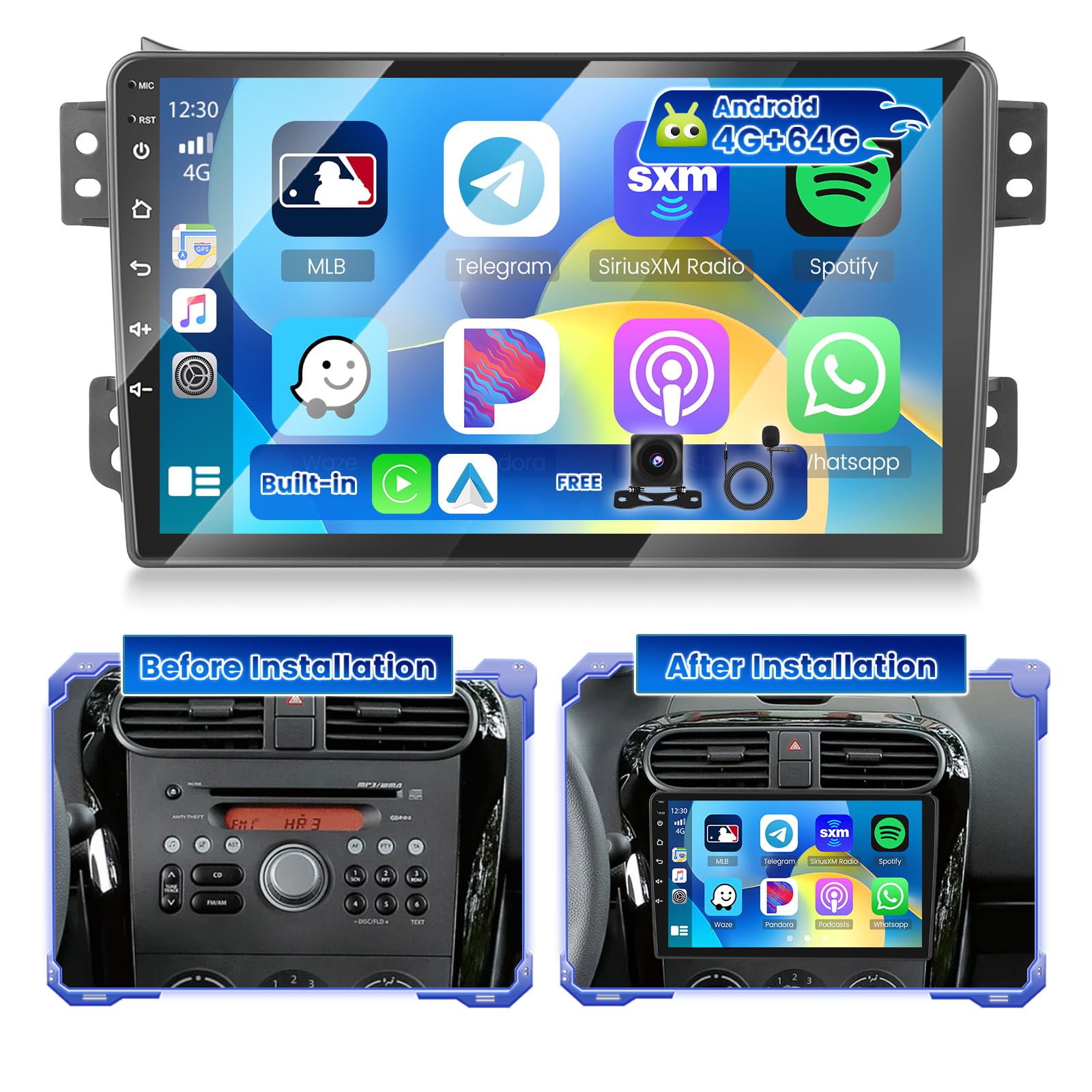 Hikity Autoradio Android 15 per Suzuki Splash/Ritz 2008 9"