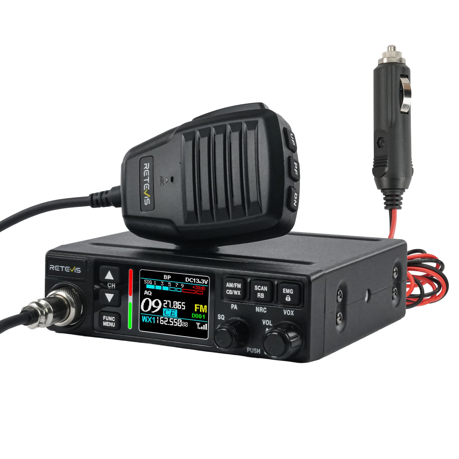 Retevis MB63B Radio CB Portatile con NRC, LCD Display Colori, CB Radio AM/FM, VOX, EMG CH9/19, CTCSS/DCS, 40 Canali, Radio CB Veicolare 12V/24V Per Camionisti (1 Pezzo, Nero)