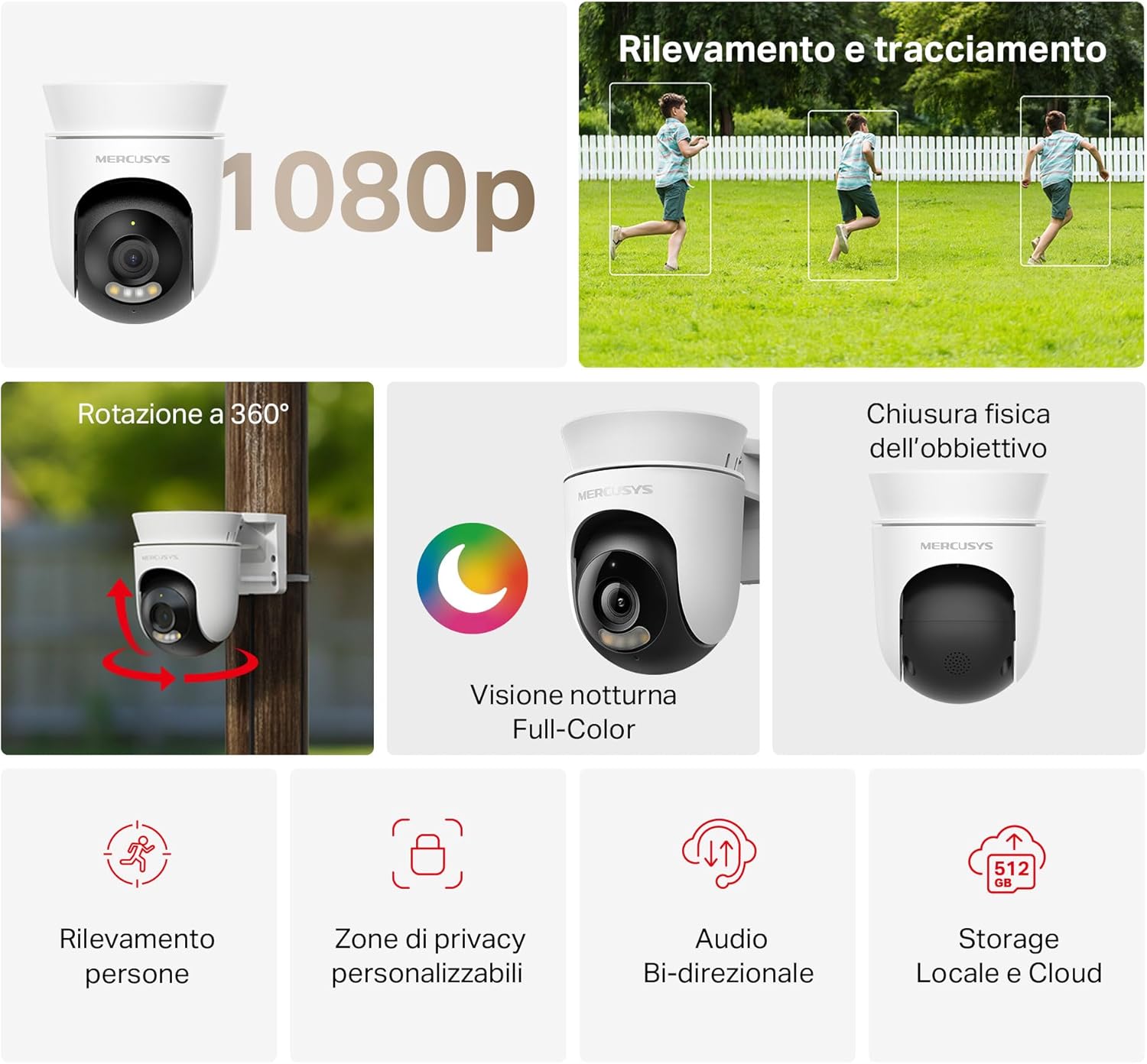 Mercusys MC500 Telecamera WiFi Esterno FHD 360° - immagine 2