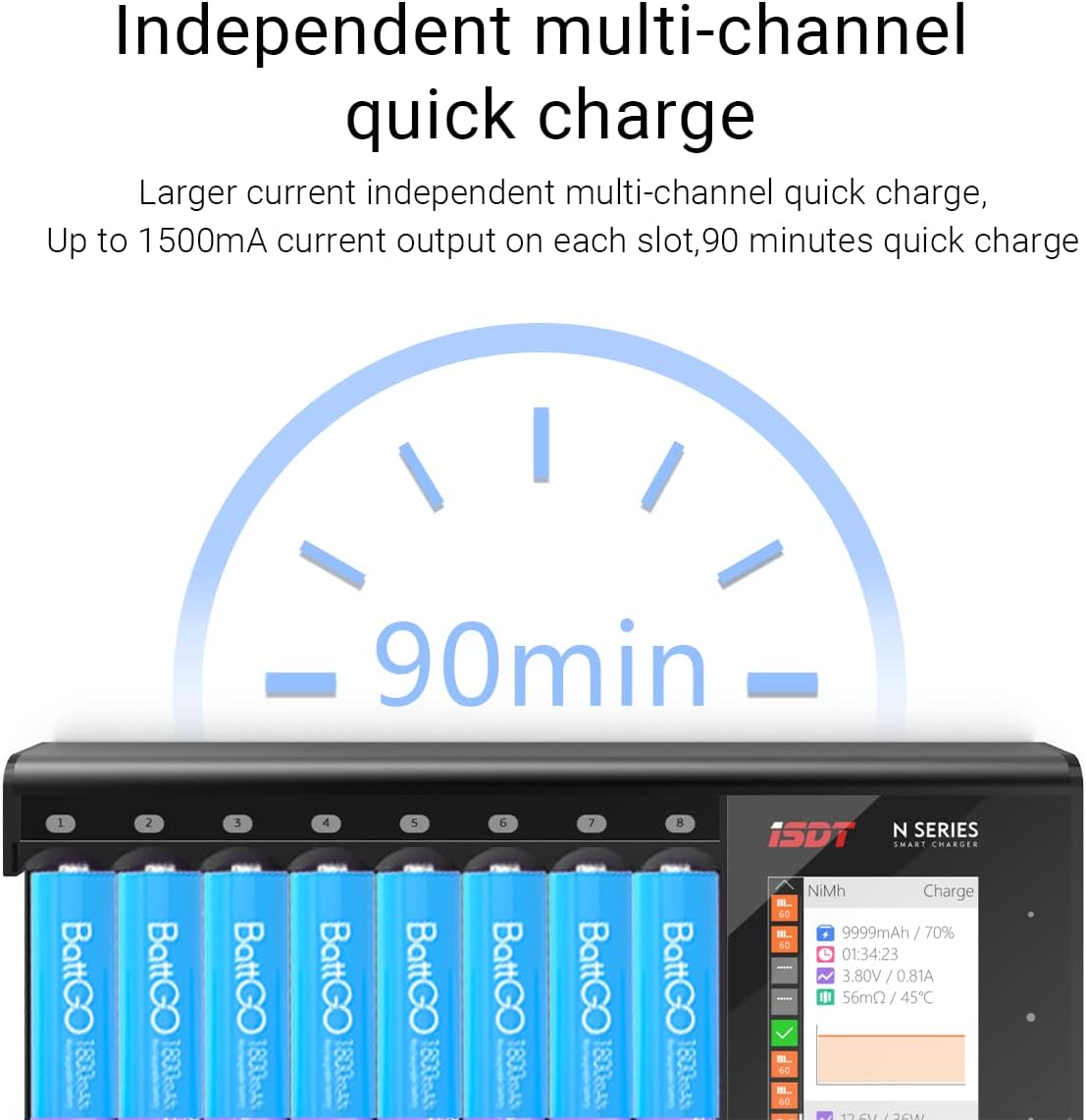 Isdt N8 Caricabatterie Rapido LCD per 8 Batterie - immagine 4