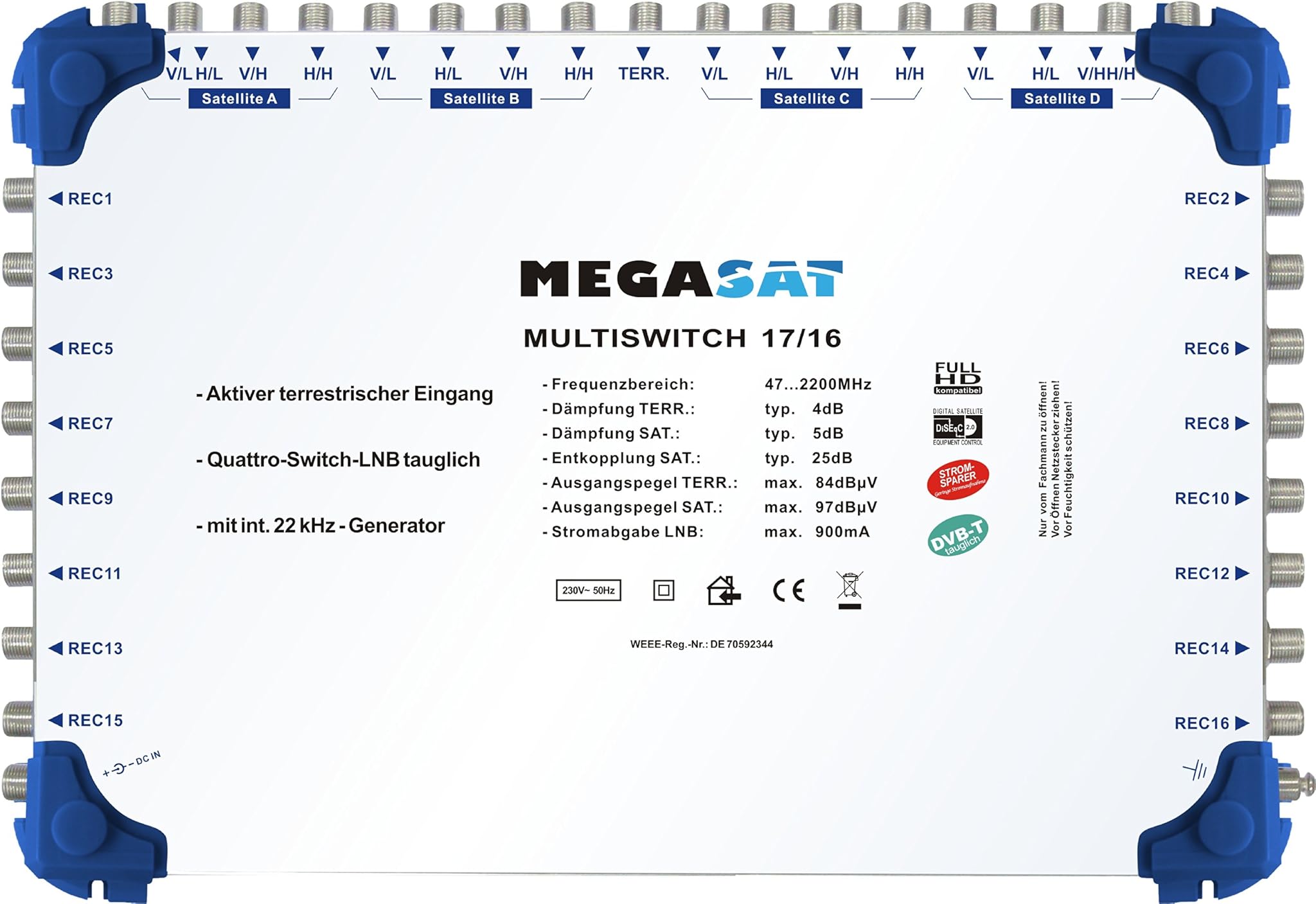Megasat Multiswitch 17/16 - 4 Satelliti, 16 Utenti