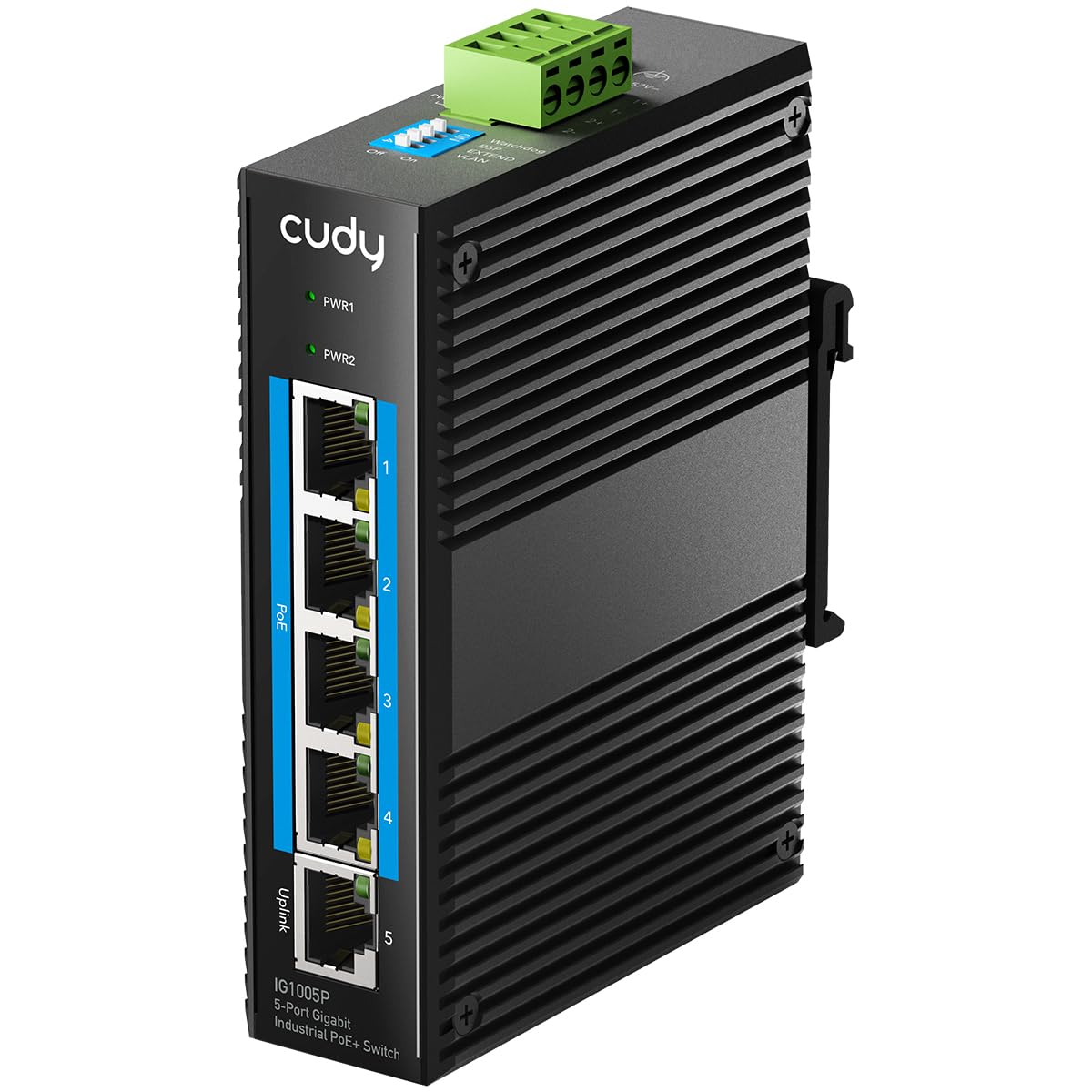 Cudy Switch di Rete Industriale PoE 5 Porte Gigabit, 802.3 at/af PoE, Switch da Rack DIN IP40, Protezione da Inversione di Polarità, Prevenzione Tempeste Broadcast, IG1005P