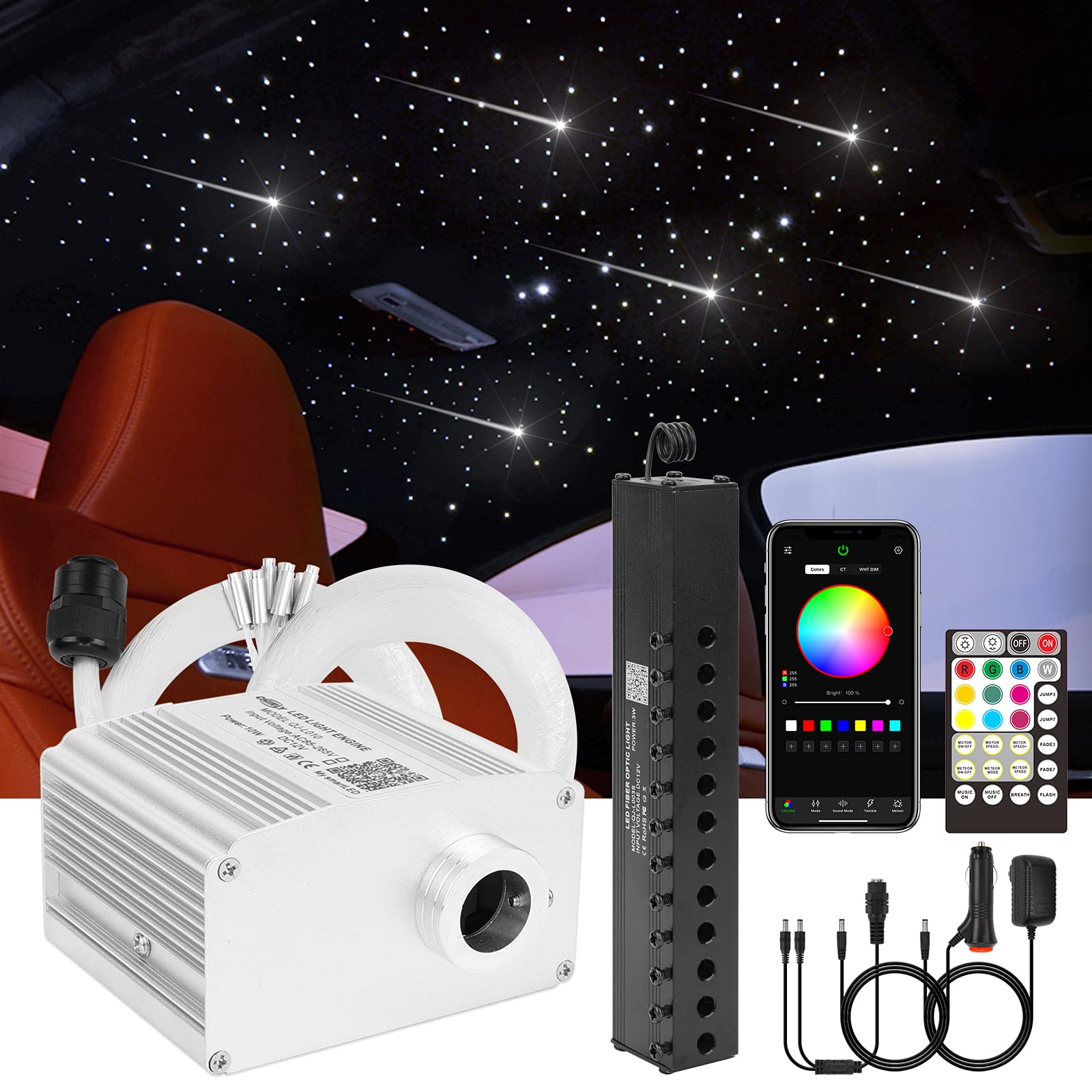 Chinly Bluetooth Meteor 10W RGBW Twinkle LED Kit Fibra Ottica