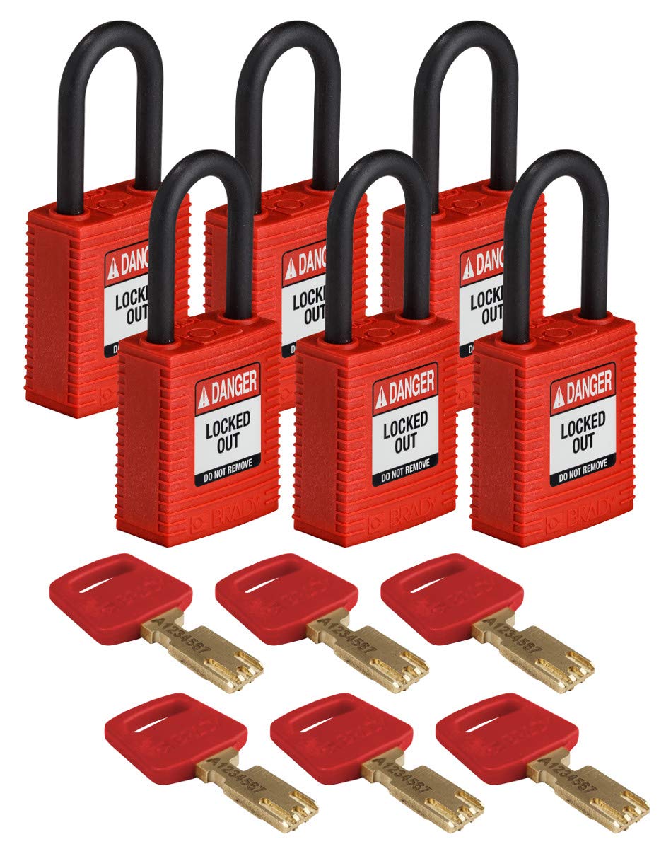 Lucchetto Safekey in Nylon, 38mm x 84mm x 19mm, Rosso, Confezione da 6