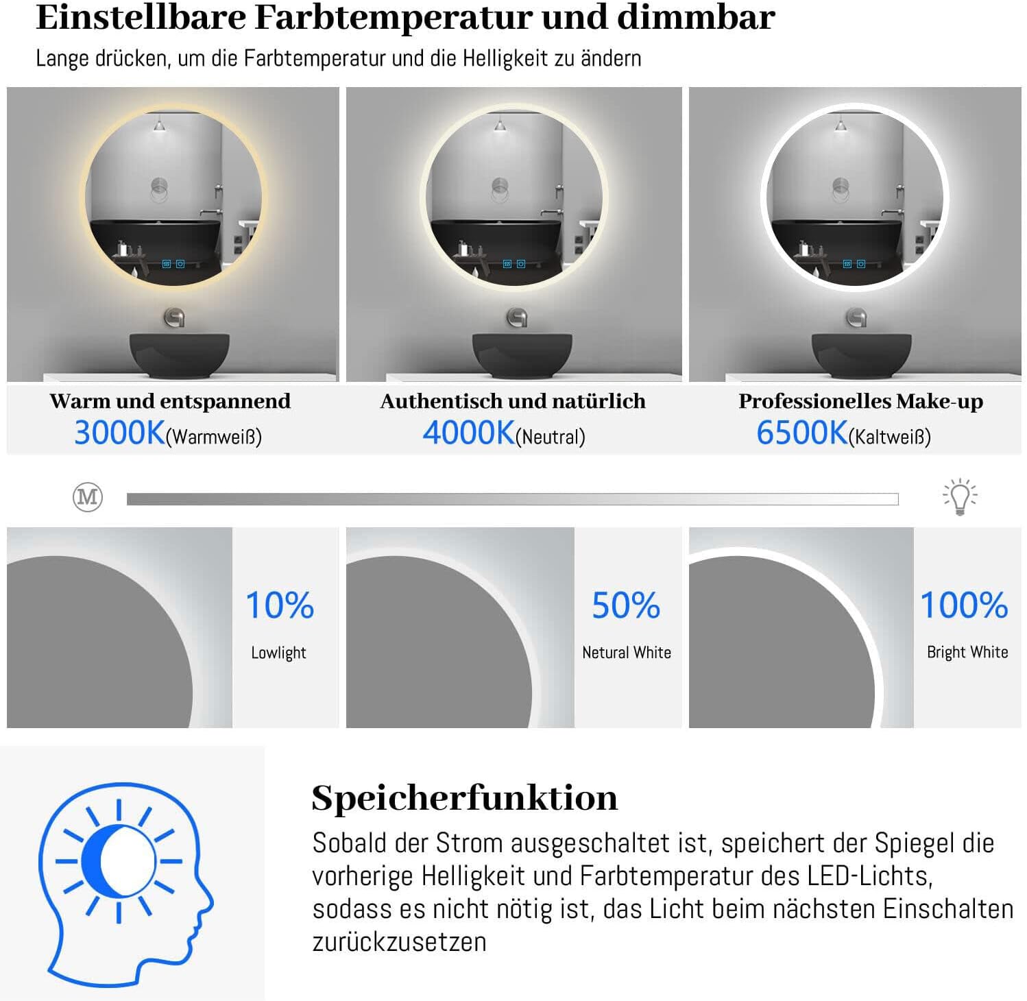 Specchio da Bagno Rotondo Illuminato 70cm - immagine 2