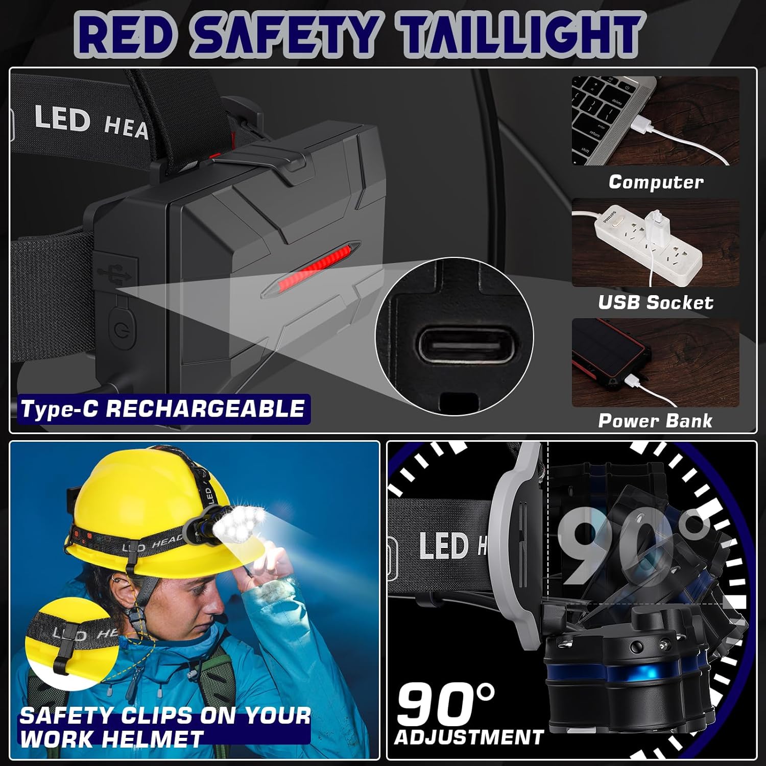 MLIAIMCE Lampada Frontale LED 18000 Lumen 8 LED - immagine 6