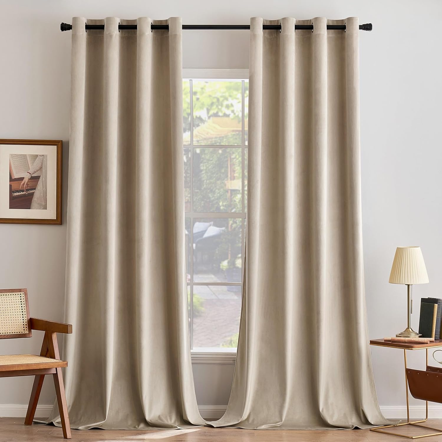 Miulee Tende Velluto Oscuranti 2 Pezzi 140x300 CM, Beige