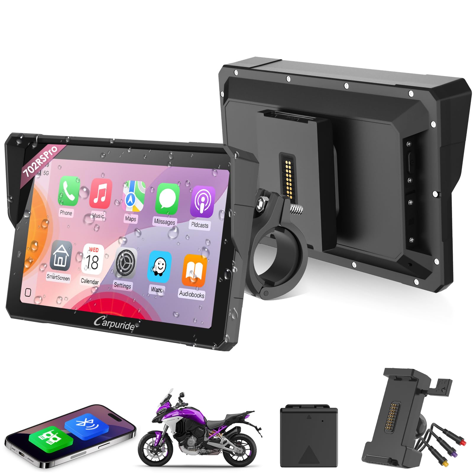 Carpuride W702RS Pro - Schermo Moto Carplay 7" Impermeabile