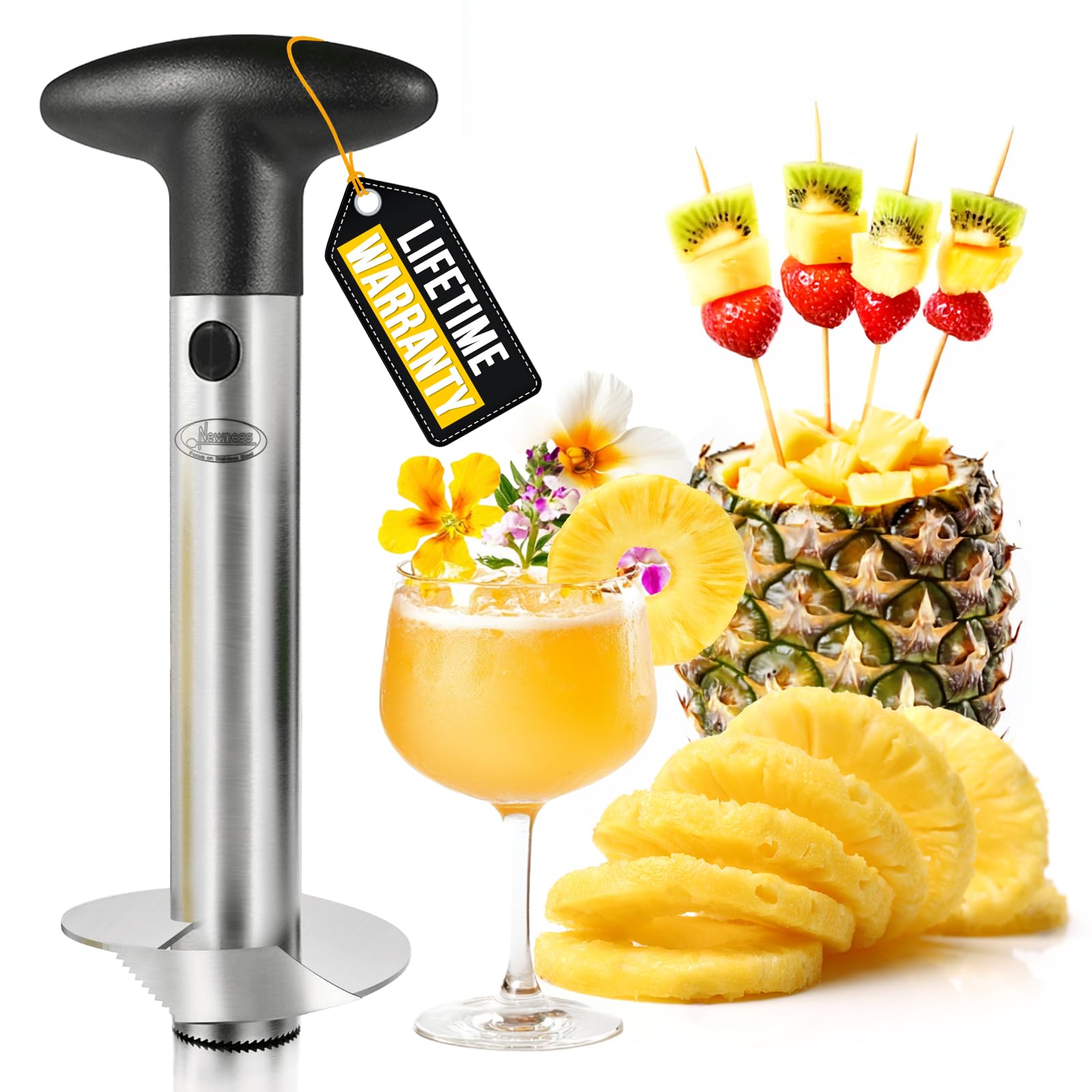Newness Focus on Stainless Steel Newness Acciaio Inossidabile Ananas Affettatrice, Ananas Professionale Ananas Core Remover Strumento per la Casa e la Cucina con Lama Affilata