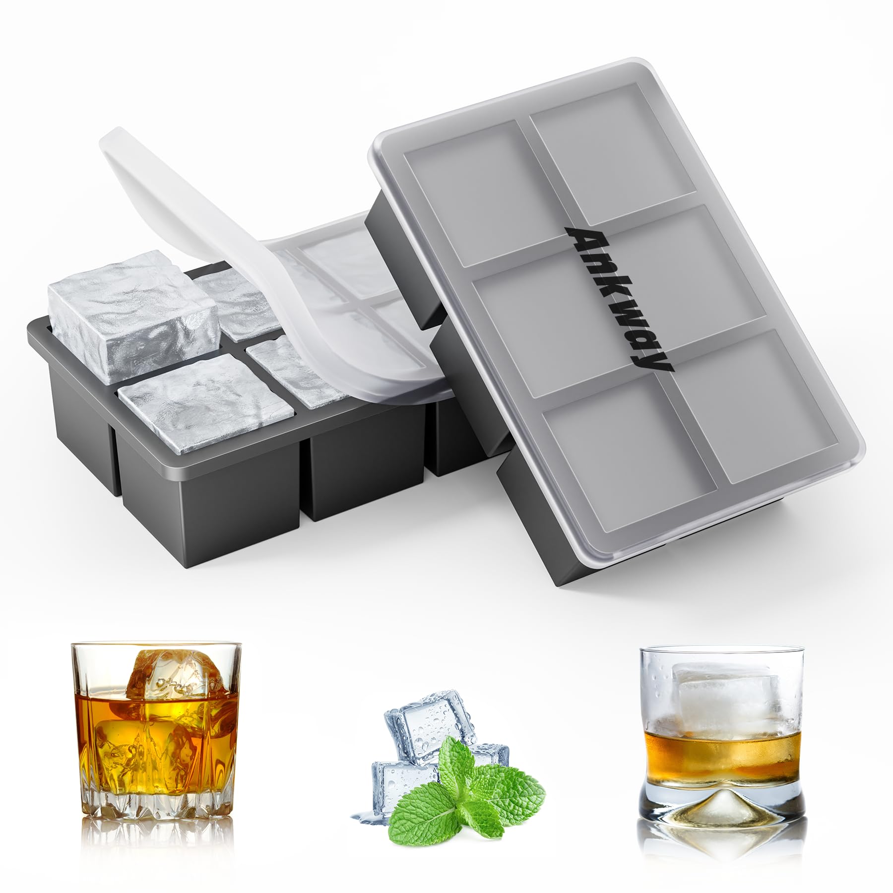 Ankway 2 Stampi Ghiaccio XXL in Silicone con Coperchio