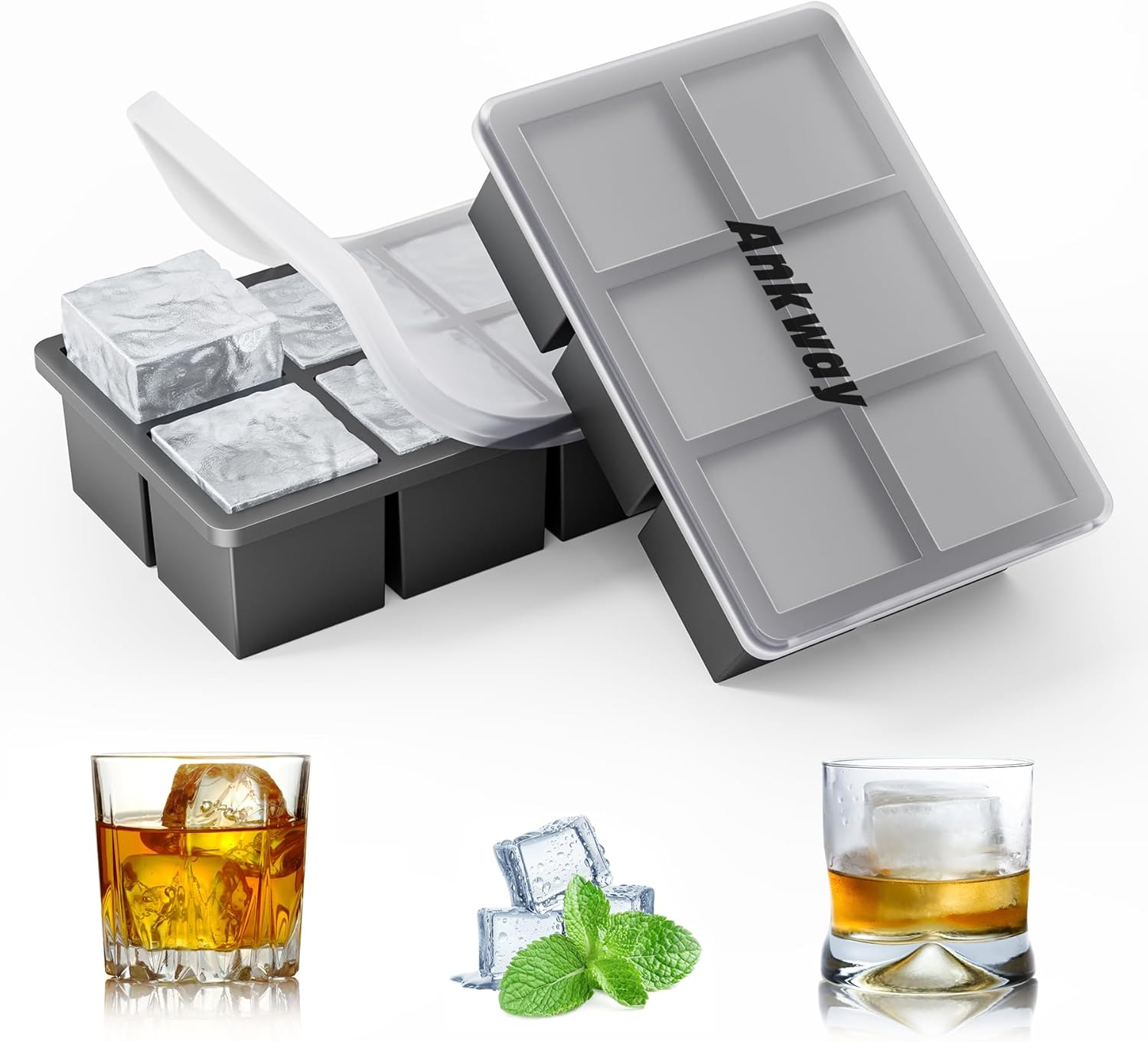 Ankway 2 Stampi Ghiaccio XXL in Silicone con Coperchio - immagine 1