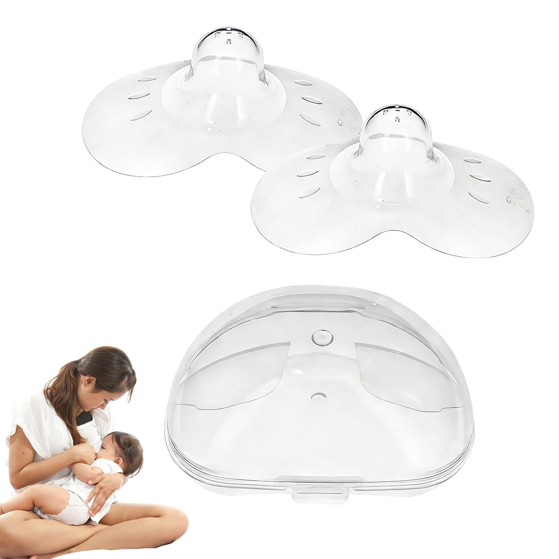 2 Pezzi Paracapezzoli Contact in Silicone e Custodia, paracapezzoli allattamento, Design Morbido e Sottile, Senza BPA, Taglia L（B）