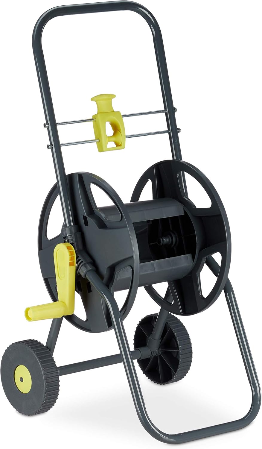 Relaxdays Carrello Avvolgitubo Mobile 45m, Grigio e Giallo - immagine 1