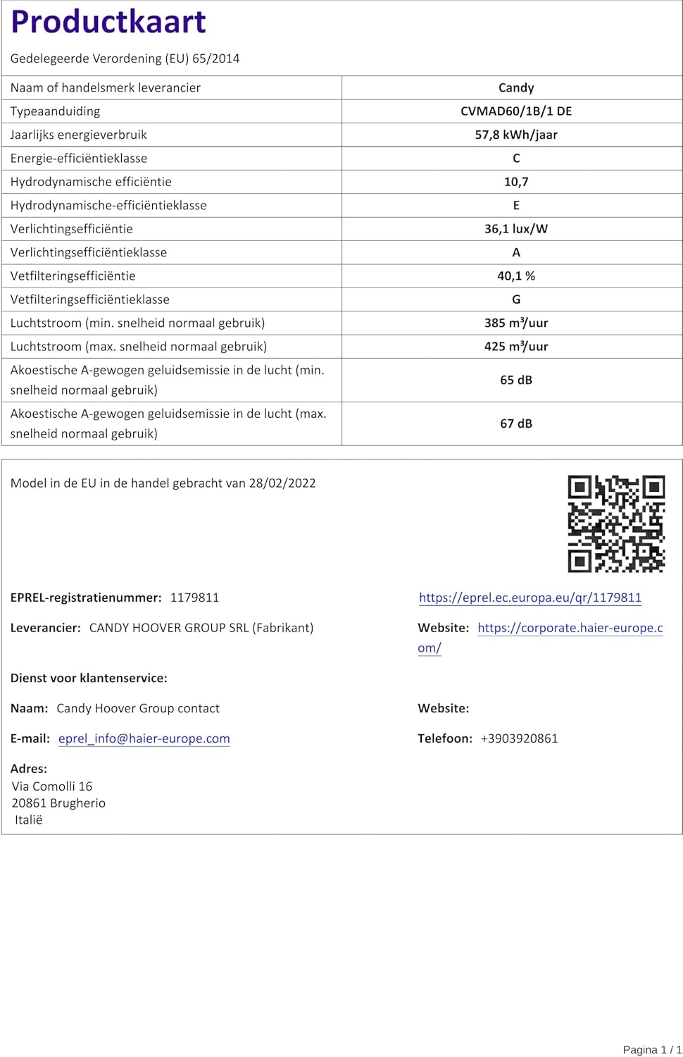 Candy Cappa Aspirante CVMAD60/1B/1 DE 60 cm, Bianco - immagine 6