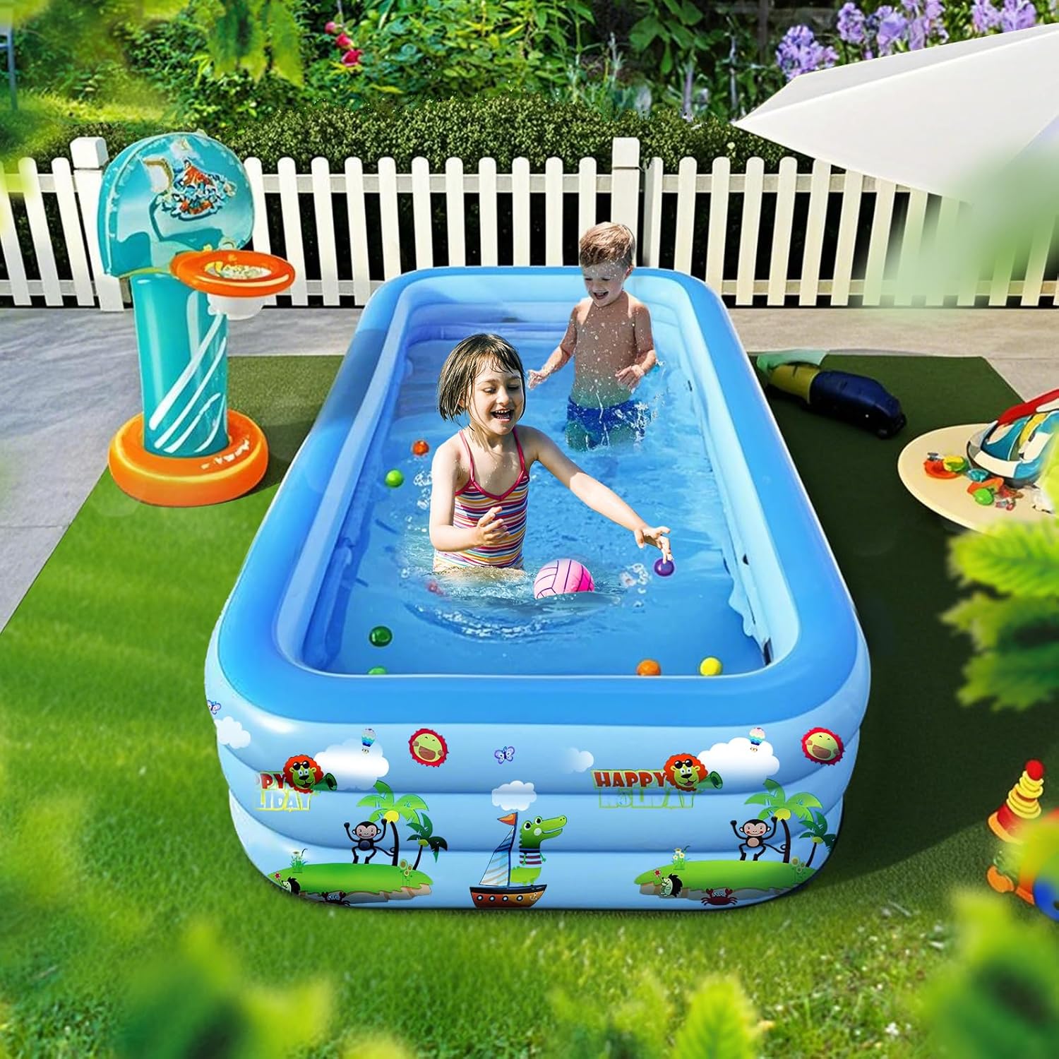 Galaxyer Piscina Gonfiabile 3 Anelli 300x183x56cm - immagine 2