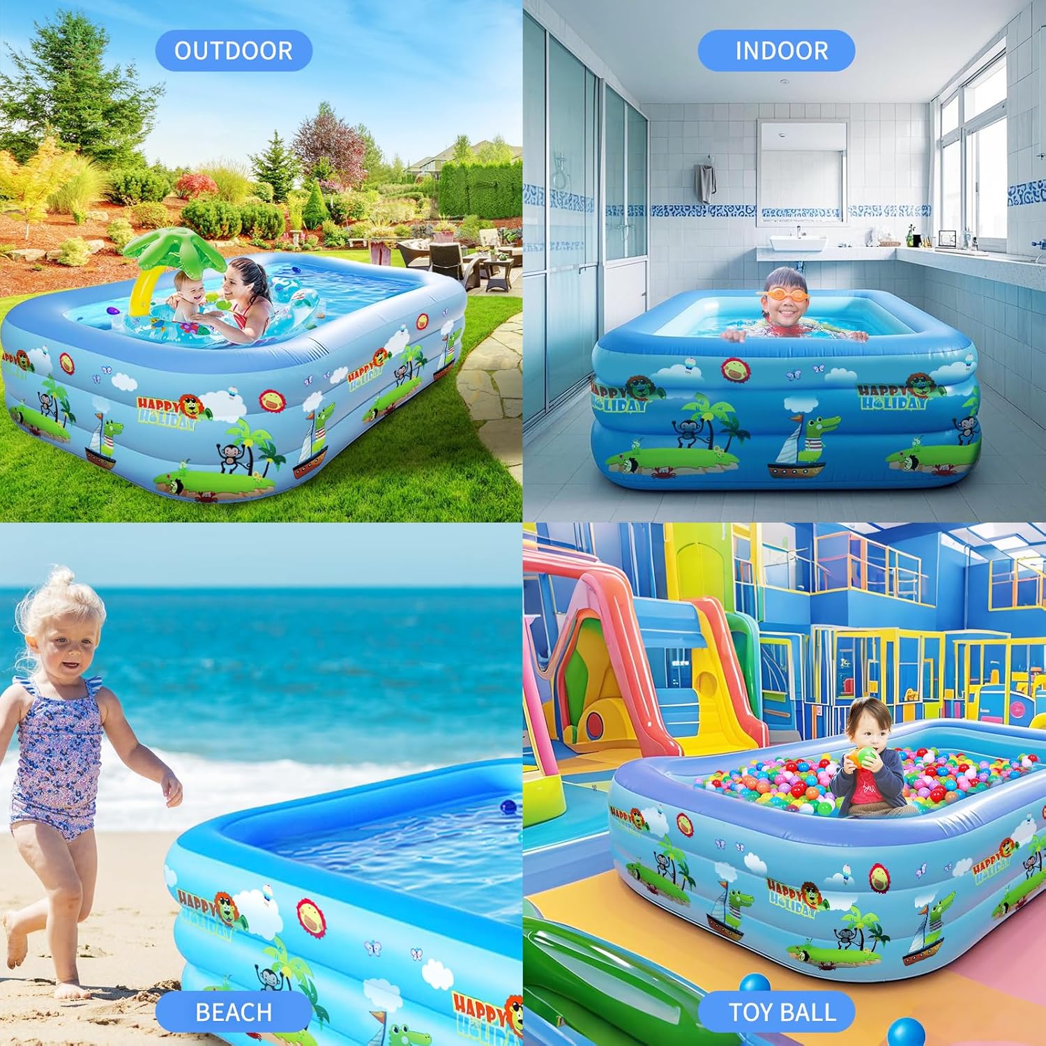 Galaxyer Piscina Gonfiabile 3 Anelli 300x183x56cm - immagine 3
