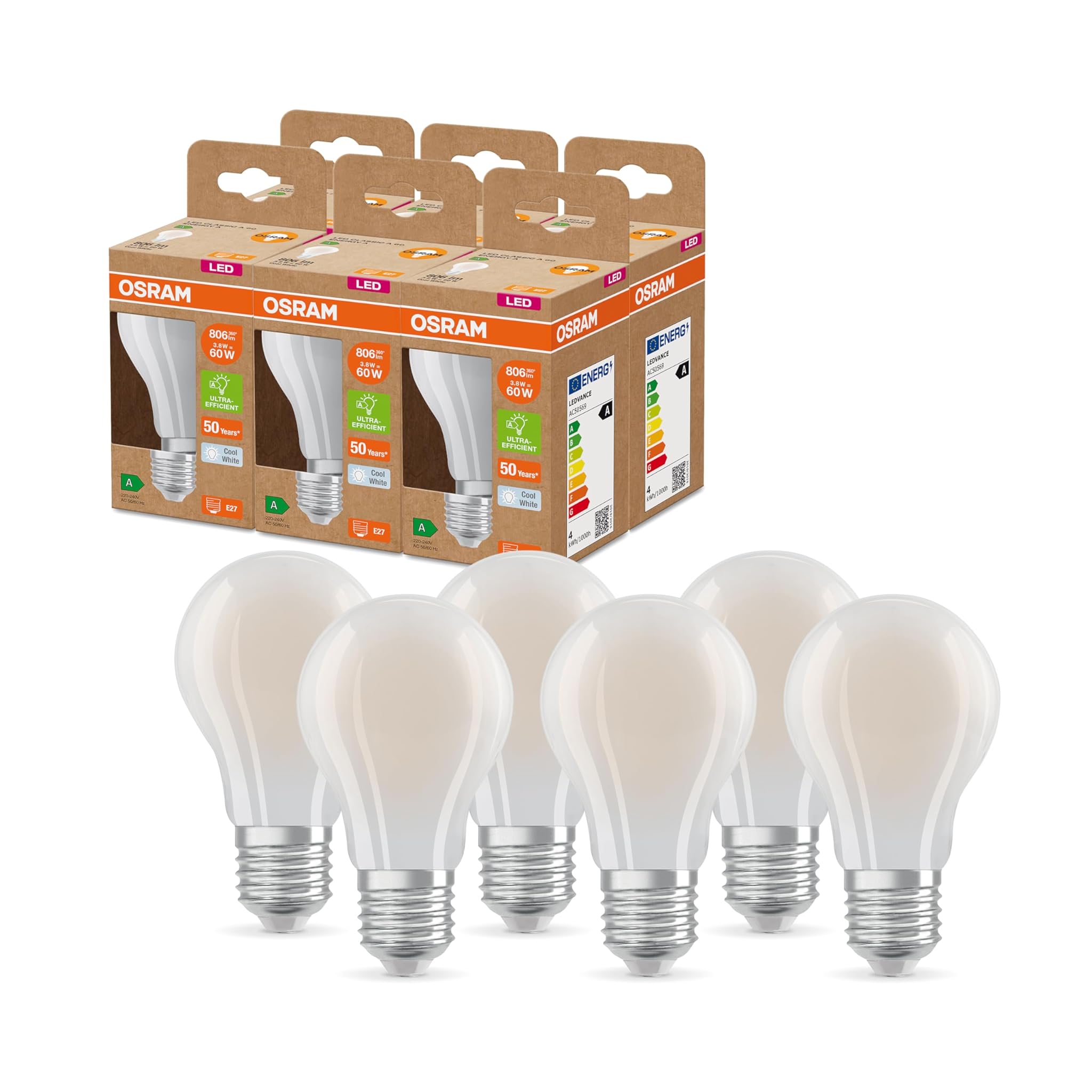 Osram LED SUPERSTAR+ CLASSIC A GL FR 60 E27 (6 Pezzi)