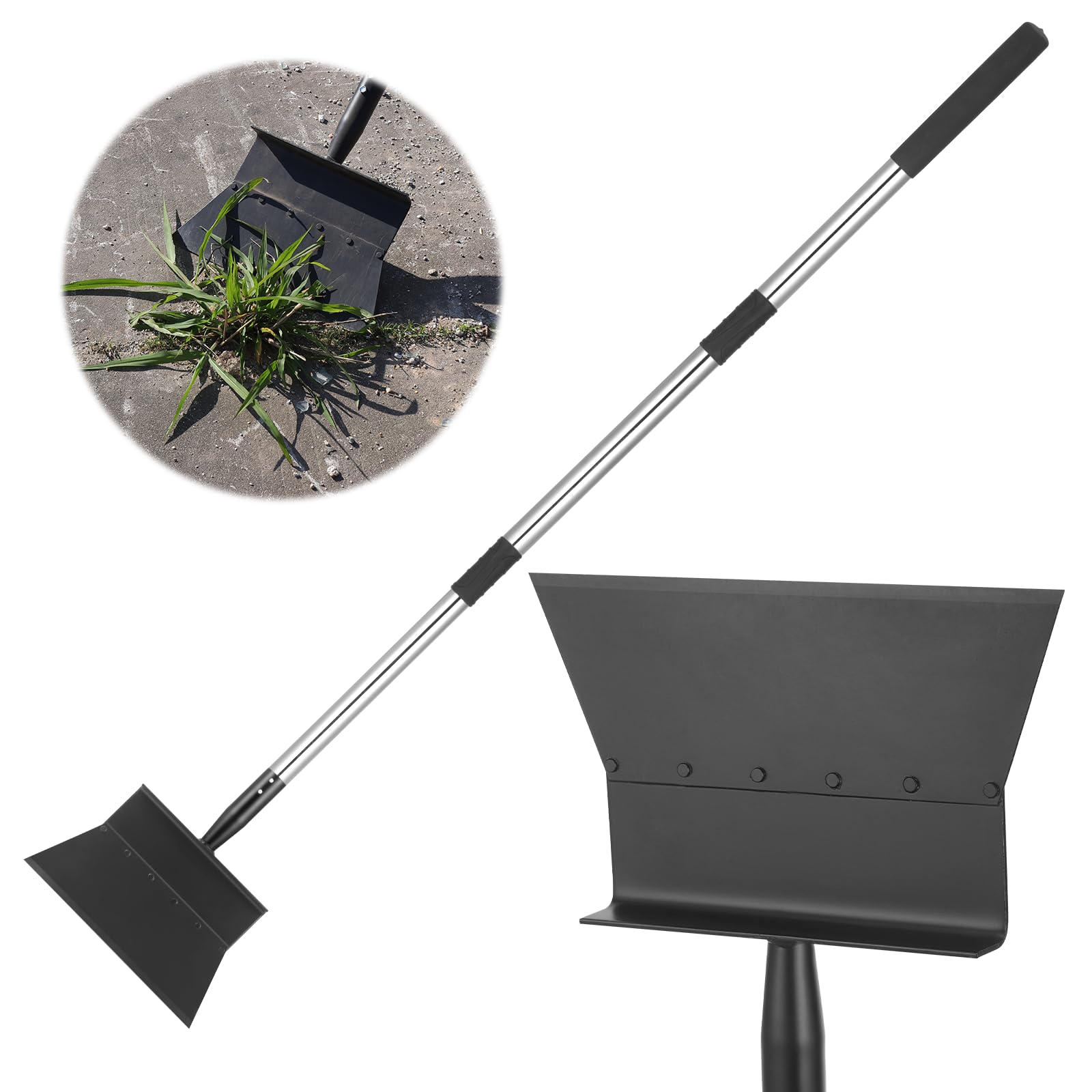 Pala di Pulizia Multifunzionale, Pala Raschietto da Giardino Piatta con Manico Lungo Regolabile, Strumento per Diserbo da Giardino, Pala da Giardinaggio per Rimozione Ghiaccio, Muschio