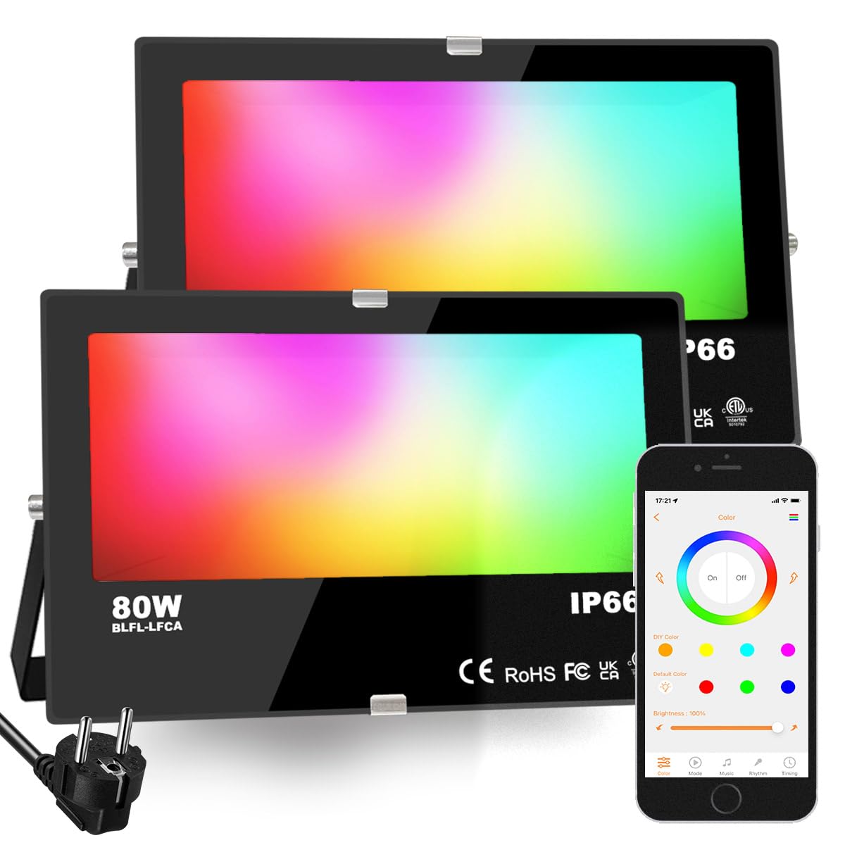 Ilc LED Faretto Esterno 80W RGBW 2 Pezzi