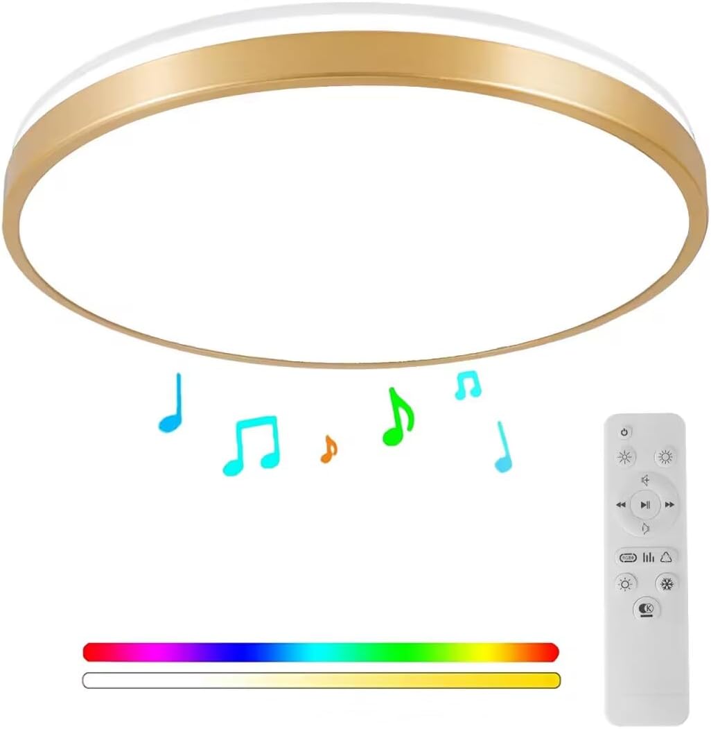 Horevo Plafoniera Bluetooth con Telecomando 30CM, Oro - immagine 1