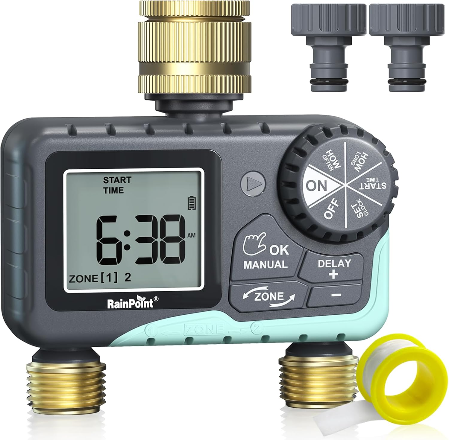 Rainpoint Centralina di Irrigazione 2 Uscite in Ottone