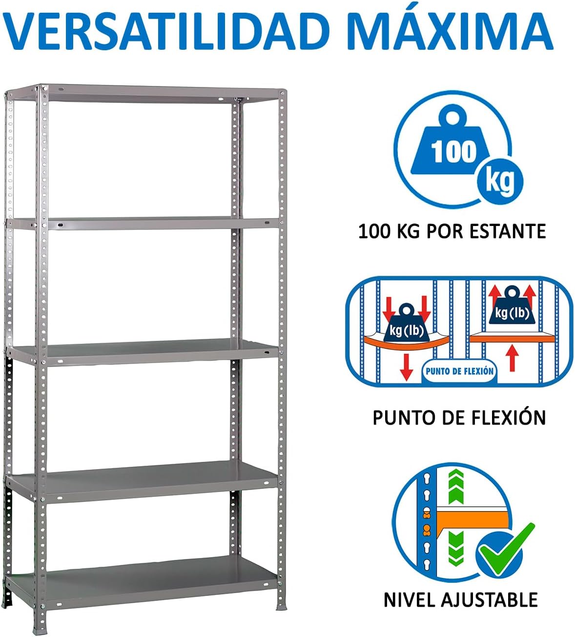 Simon Rack Scaffale Metallo Garage 5 Ripiani, Grigio - immagine 4