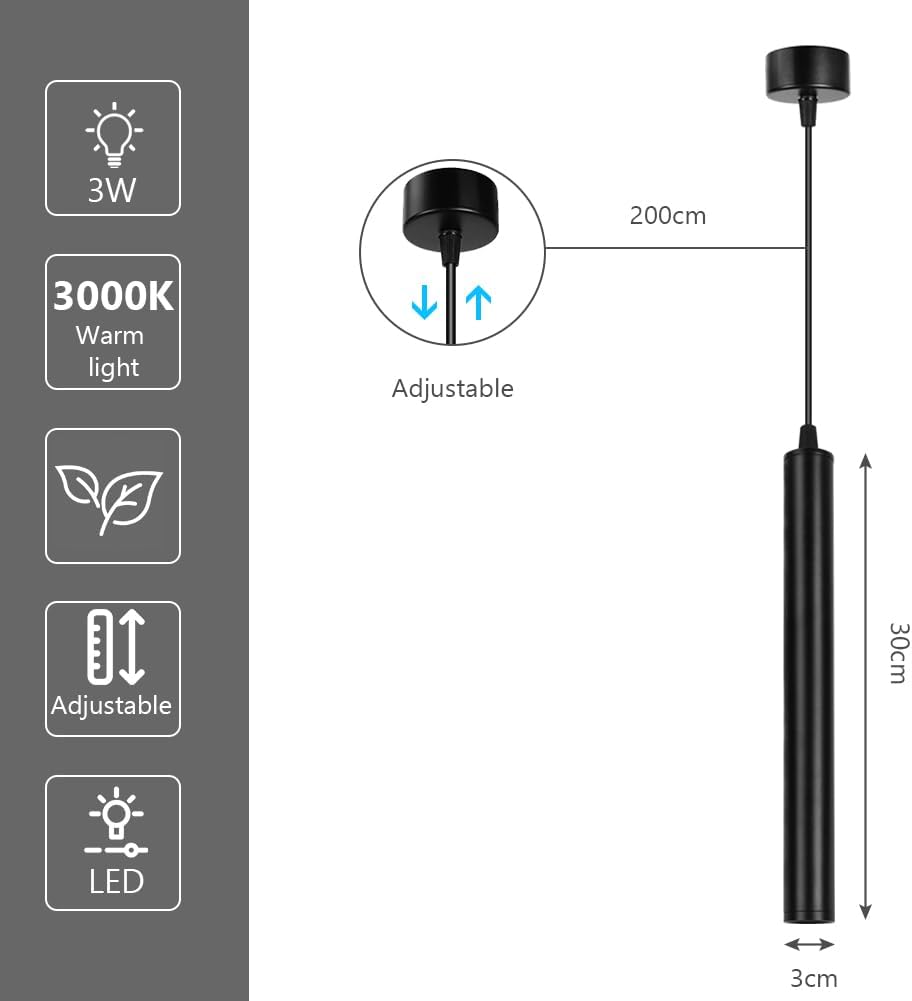 HOTUT Lampada a Sospensione Lunga 30cm, Nero - immagine 2