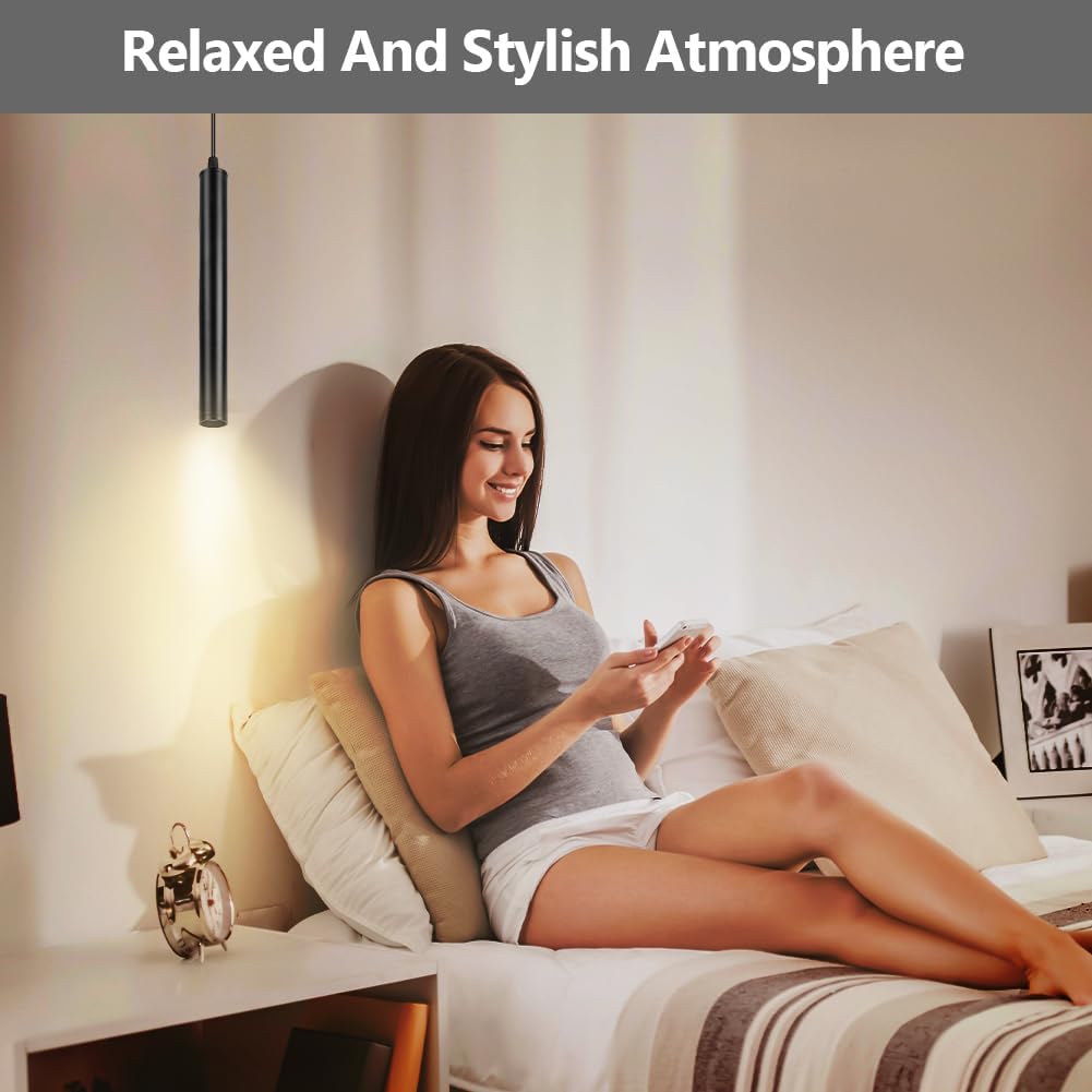 HOTUT Lampada a Sospensione Lunga 30cm, Nero - immagine 4