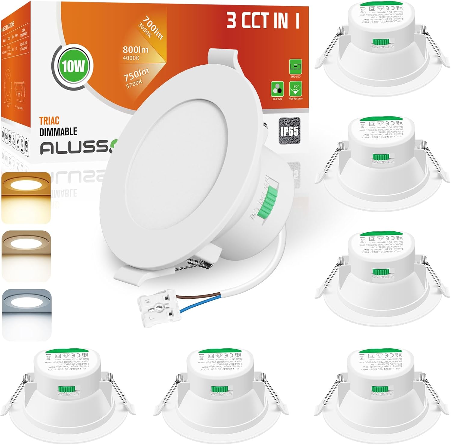 Alusso Faretti LED da Incasso Dimmerabili 10W, Set 6 - immagine 1