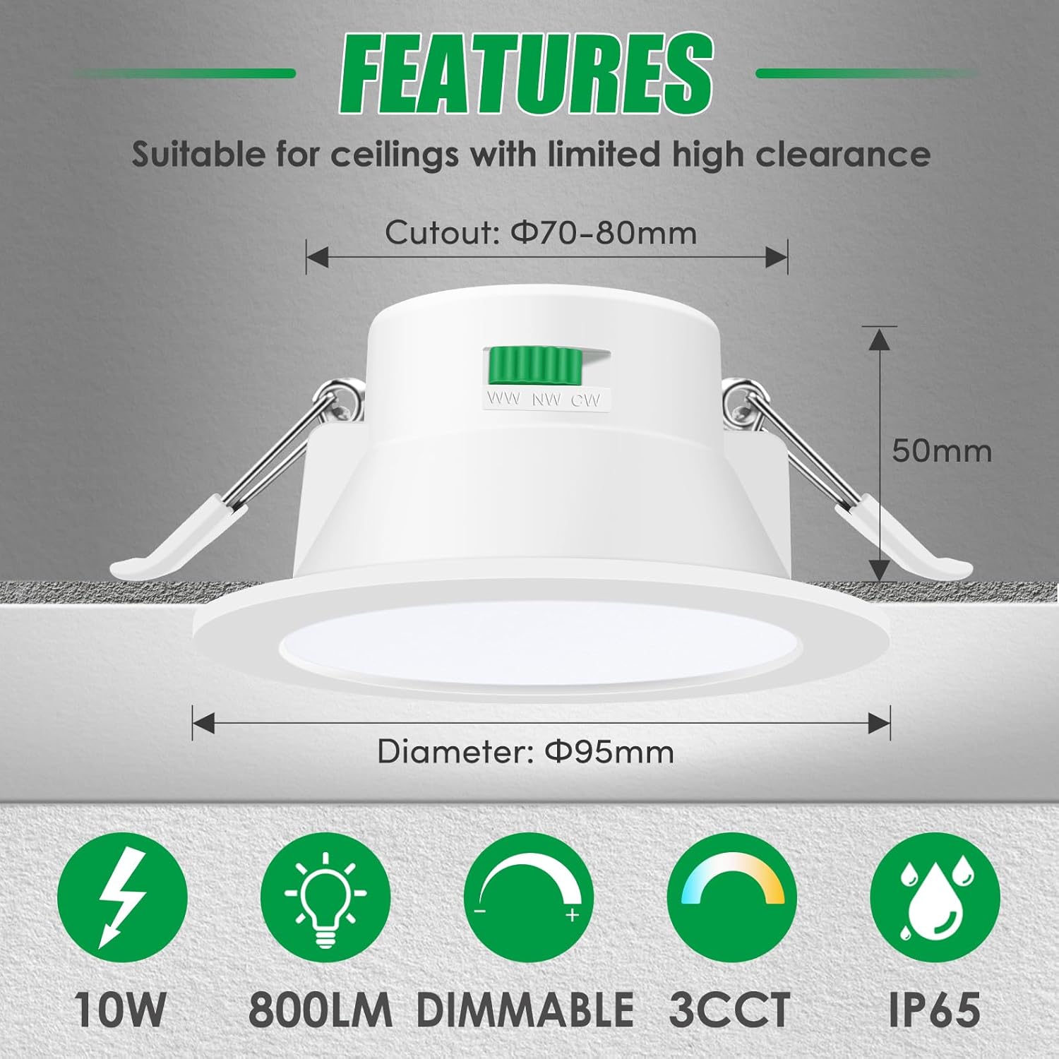 Alusso Faretti LED da Incasso Dimmerabili 10W, Set 6 - immagine 2