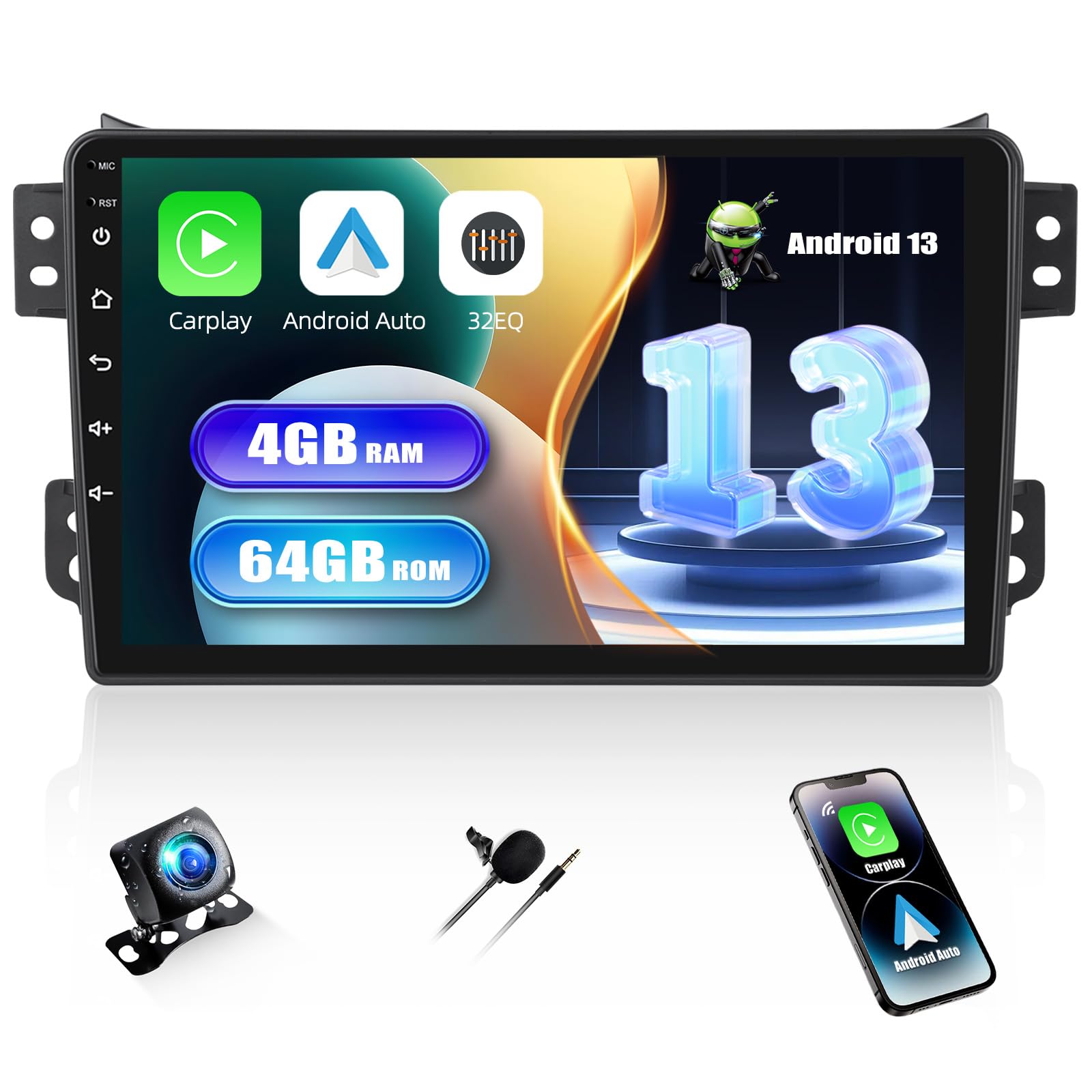 Sixwin Autoradio Android 13 per Suzuki Splash/Opel Agila 9 Pollici