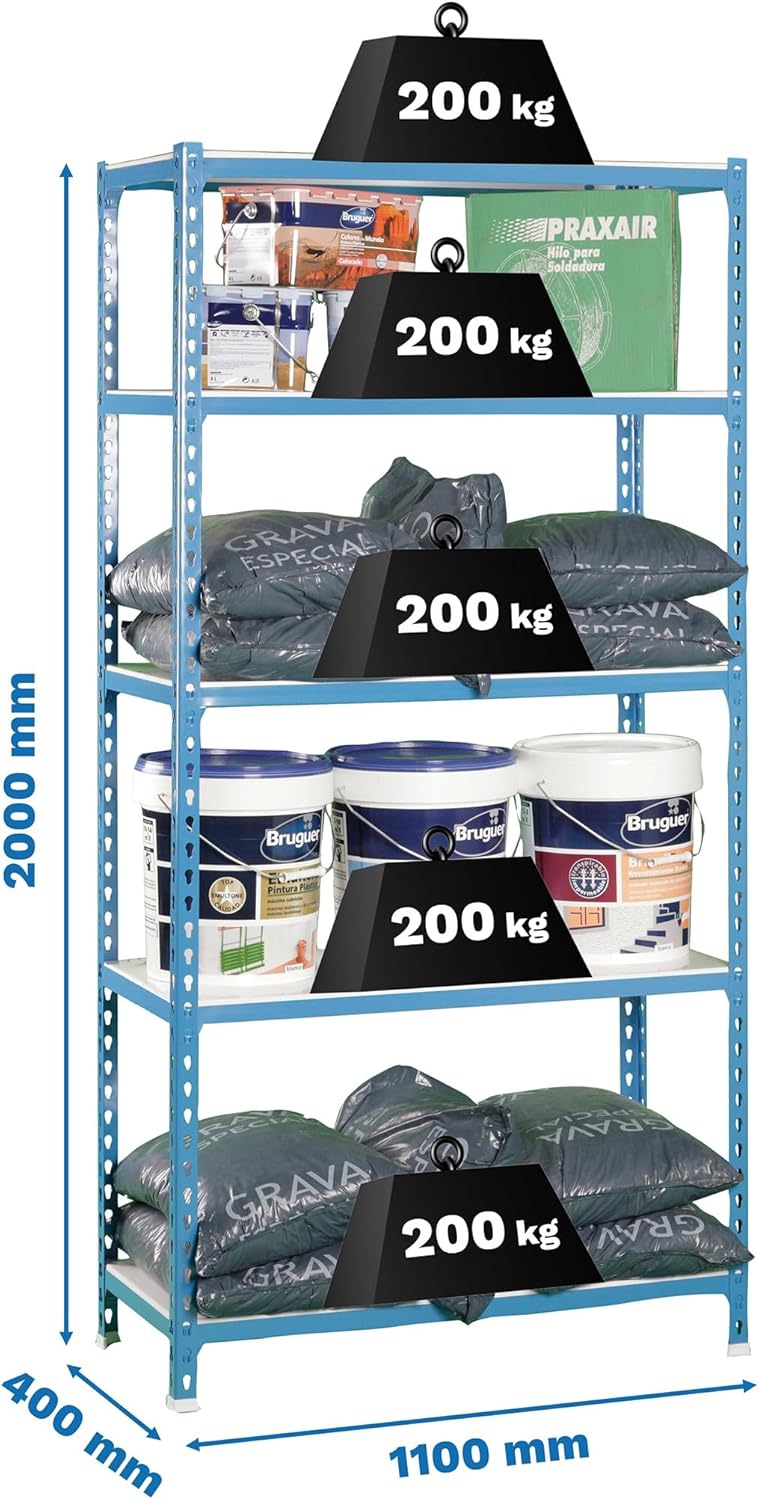 Simon Rack Scaffale Metallo Garage Simonclick 200x110x40cm - immagine 2