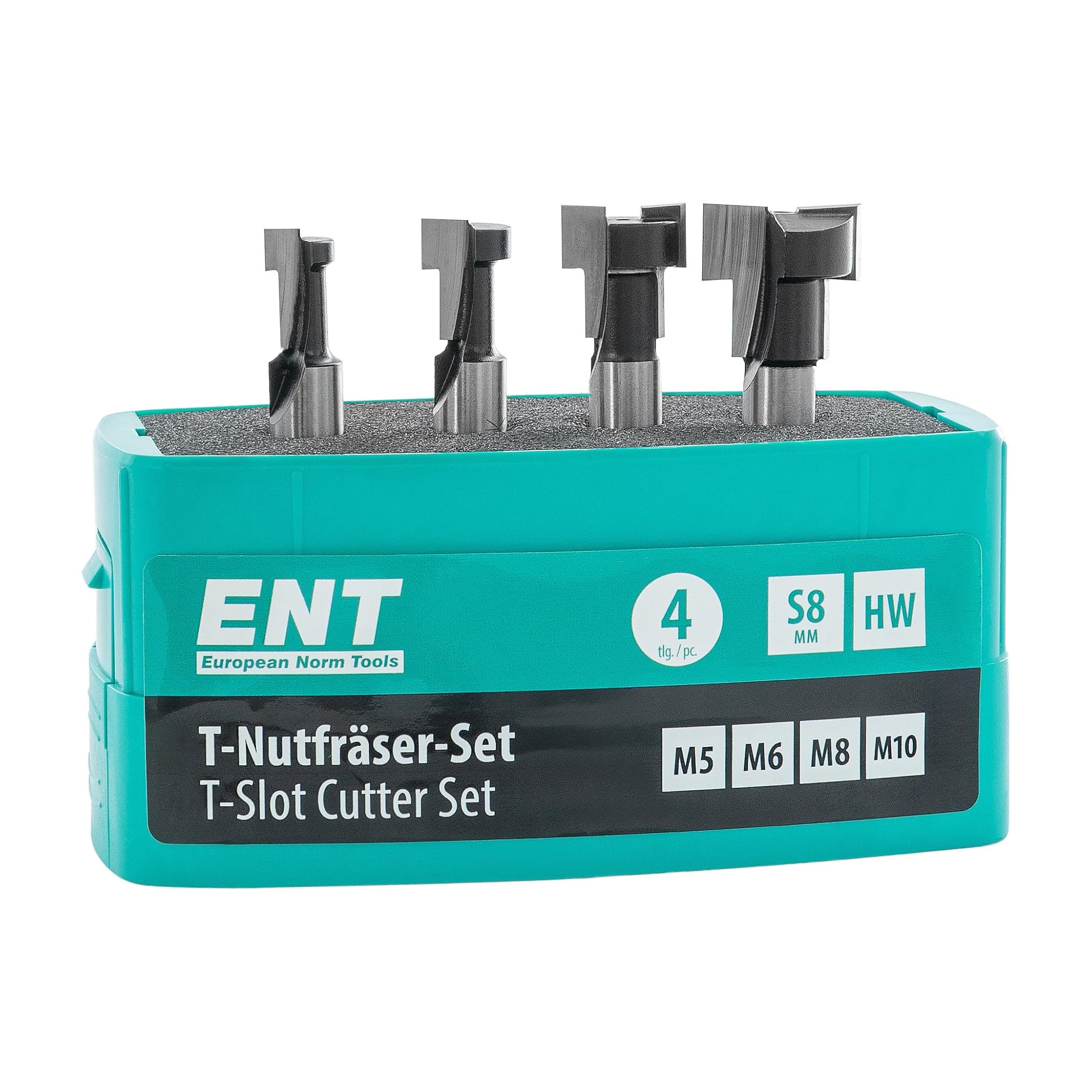 ENT 09045 Set 4 Frese Scanalature a T M5-M10, Codolo 8mm