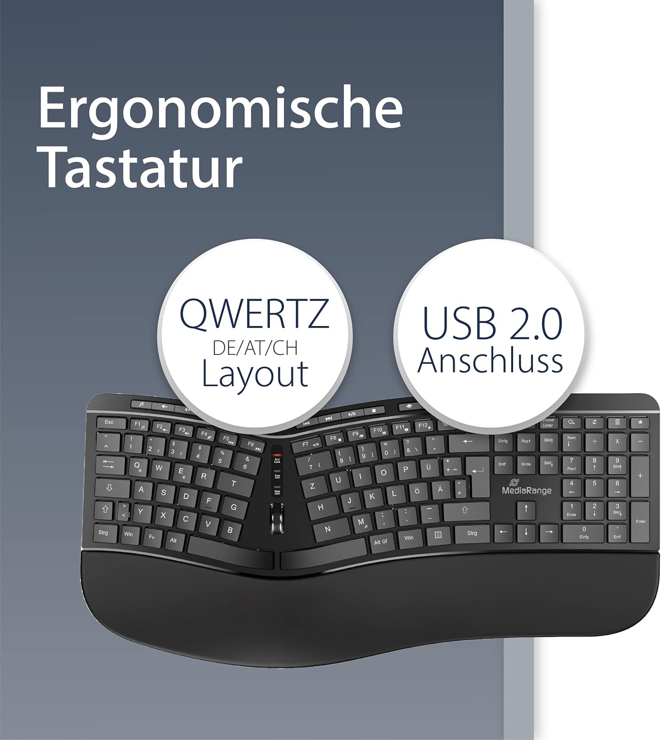 Mediarange Tastiera Ergonomica Multimediale Cablata, Nera - immagine 2