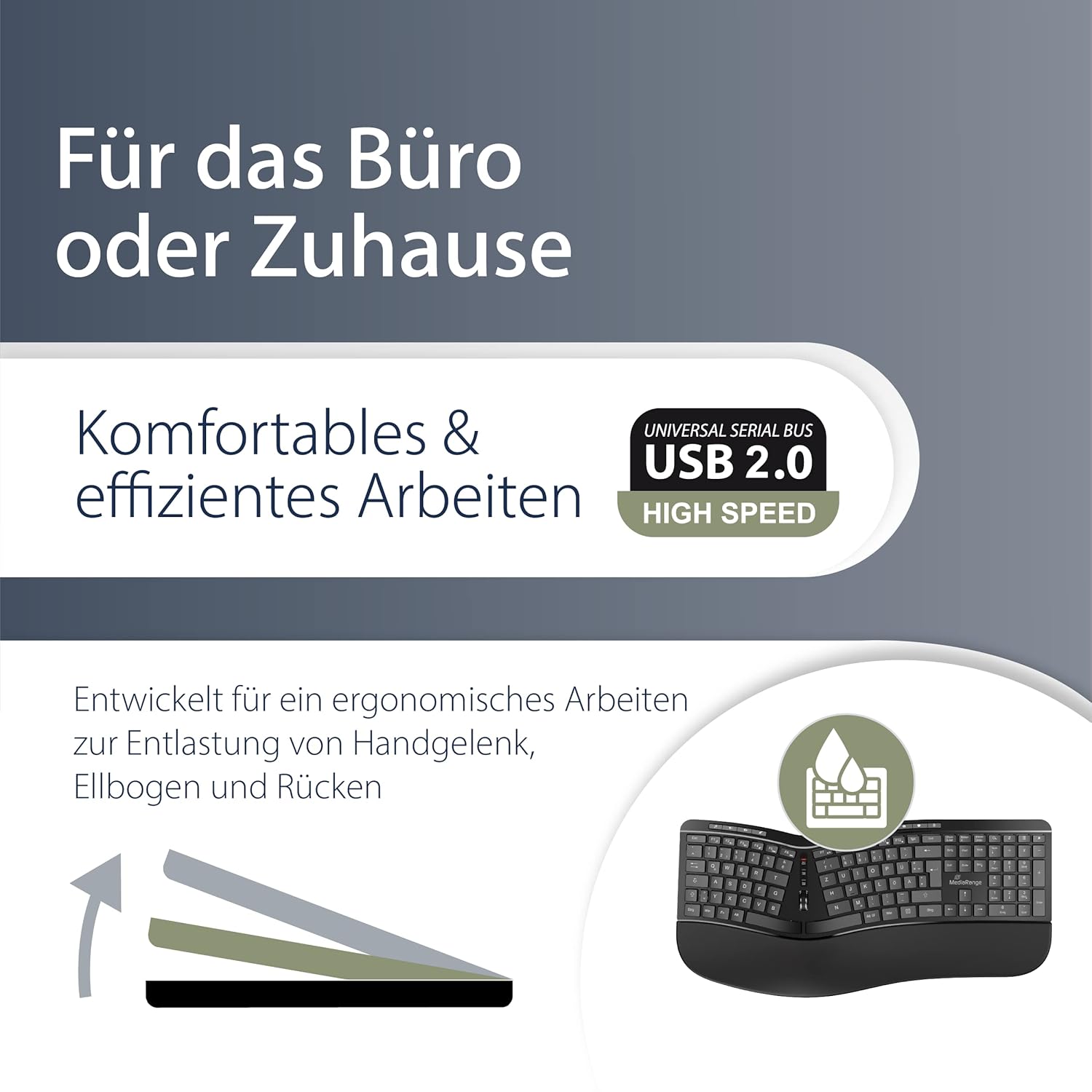 Mediarange Tastiera Ergonomica Multimediale Cablata, Nera - immagine 3