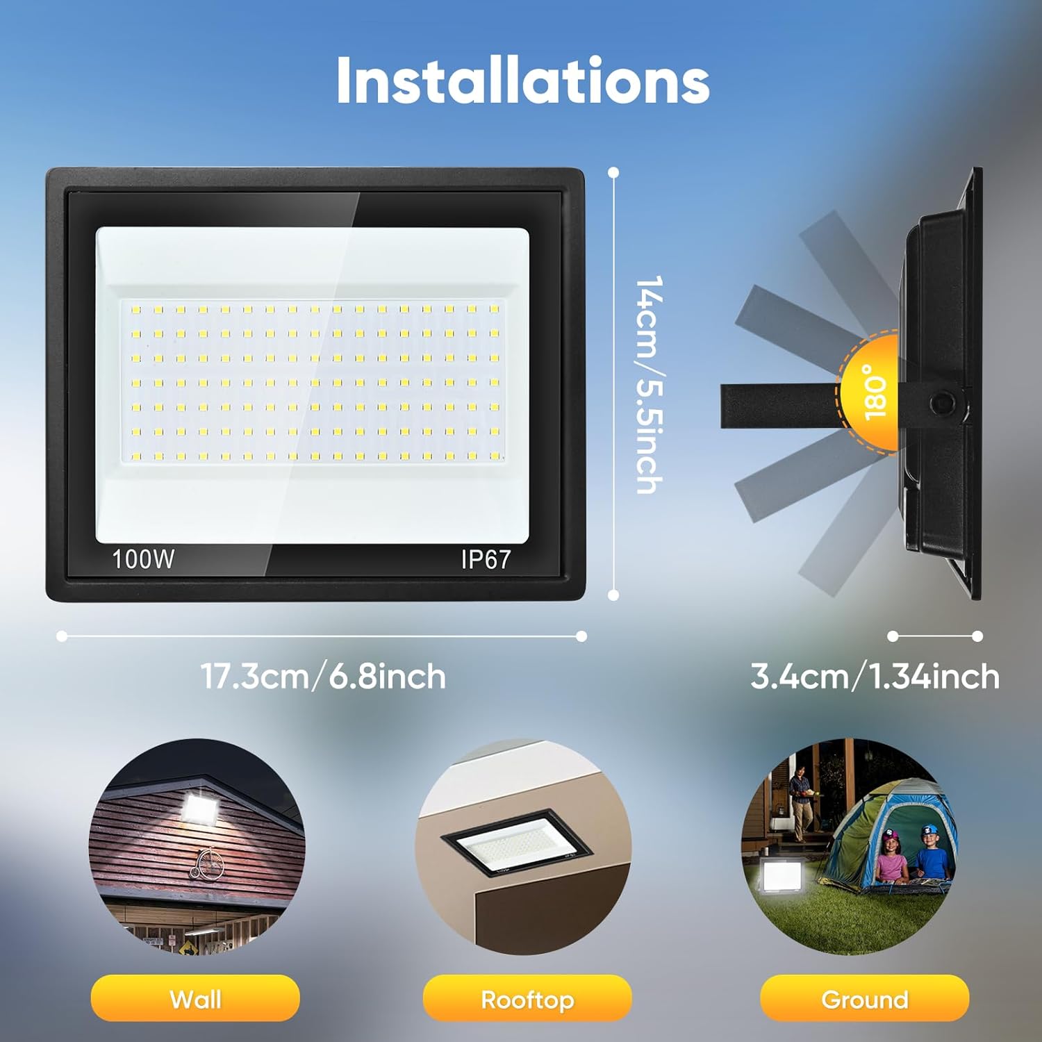 Faretto LED da Esterno 100W 10000LM, 2 Pezzi - immagine 3
