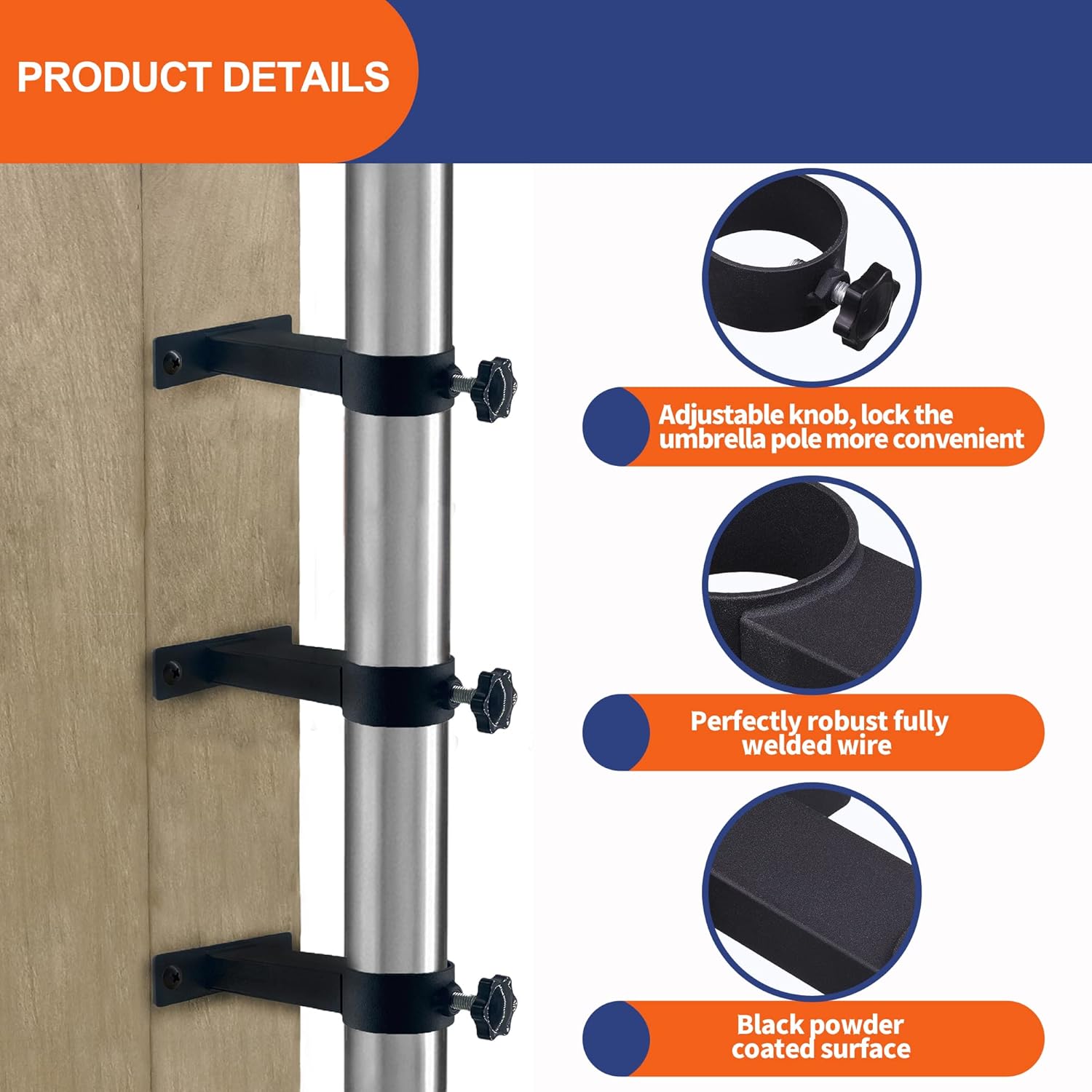 VANROUG 3 Supporti Neri per Ombrelli da Patio - immagine 3