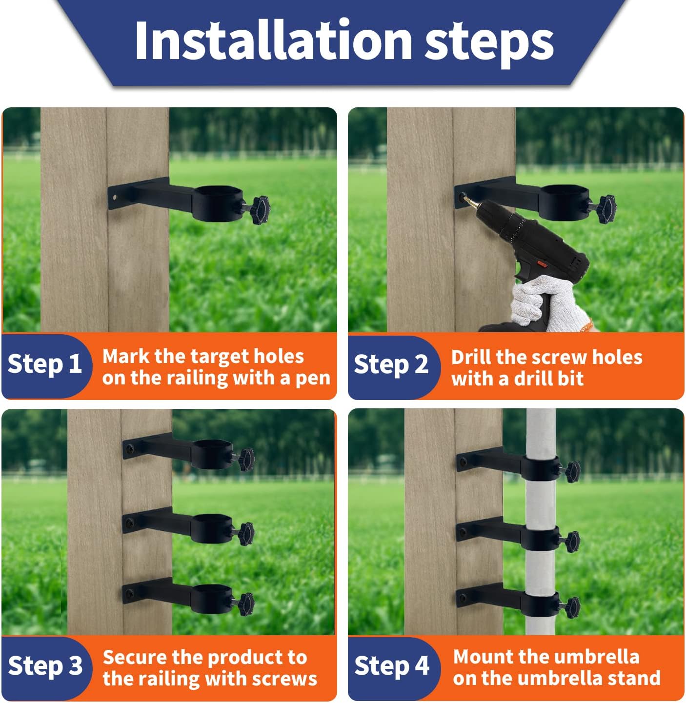 VANROUG 3 Supporti Neri per Ombrelli da Patio - immagine 4