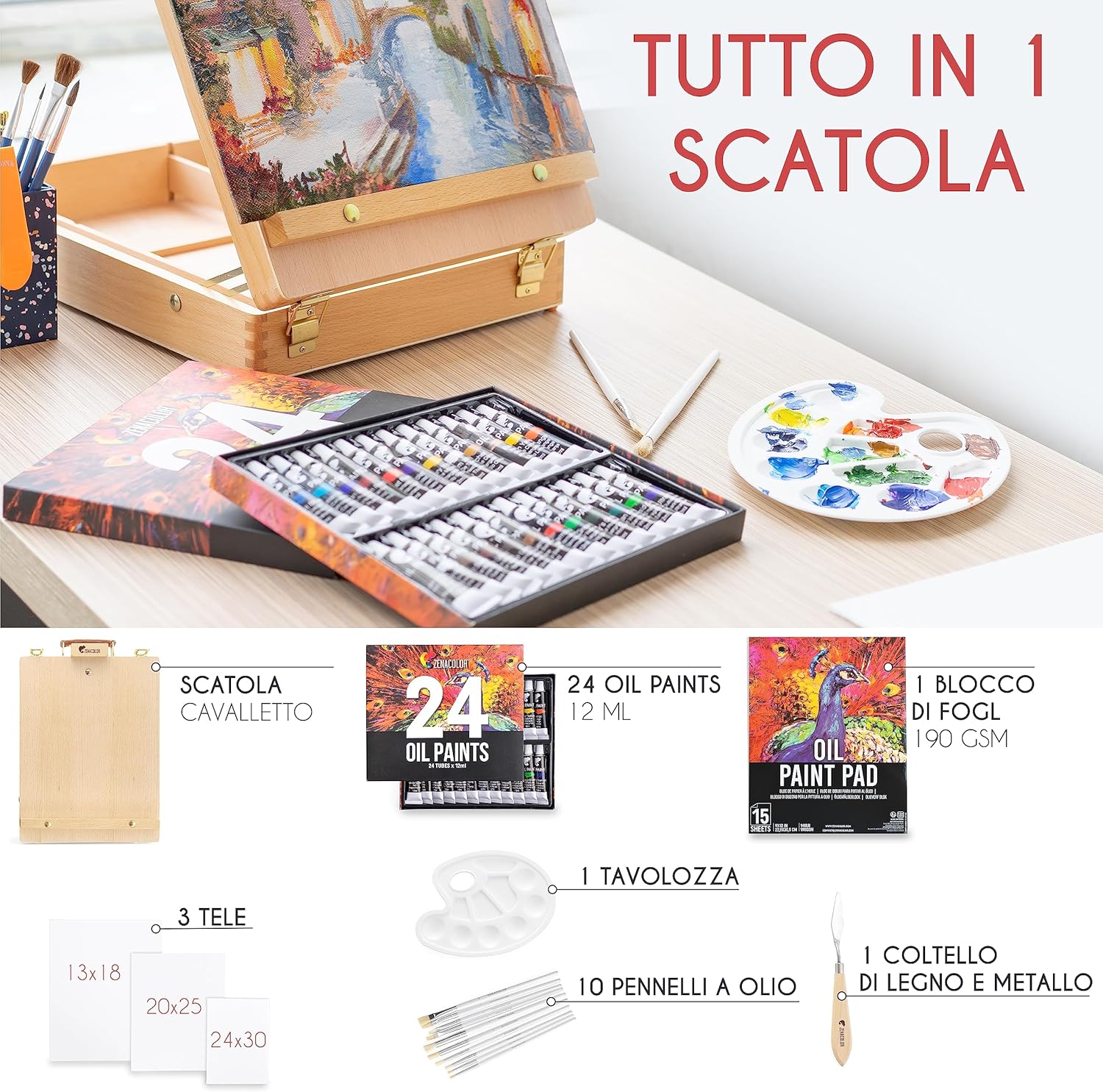 Set Pittura 41 Pezzi: Cavalletto e Colori ad Olio - immagine 2