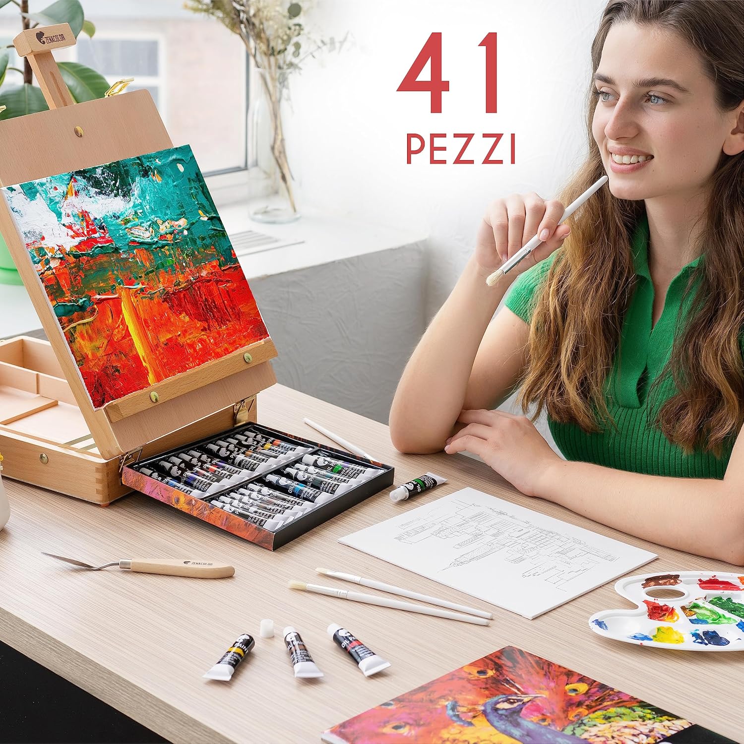 Set Pittura 41 Pezzi: Cavalletto e Colori ad Olio - immagine 3