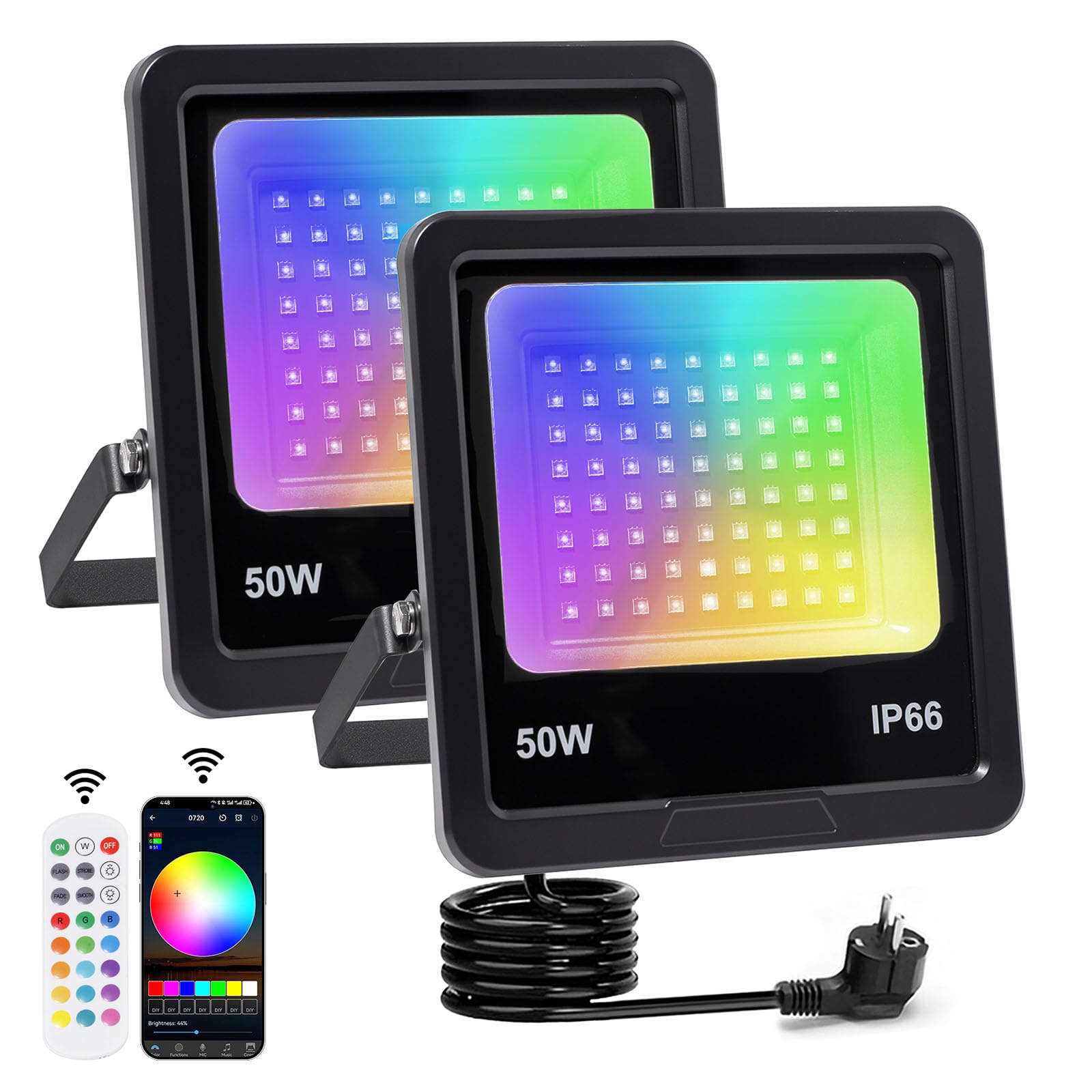 Outdoor RGB LED Spotlight 50W, IP66 Waterproof (2 Pezzi)