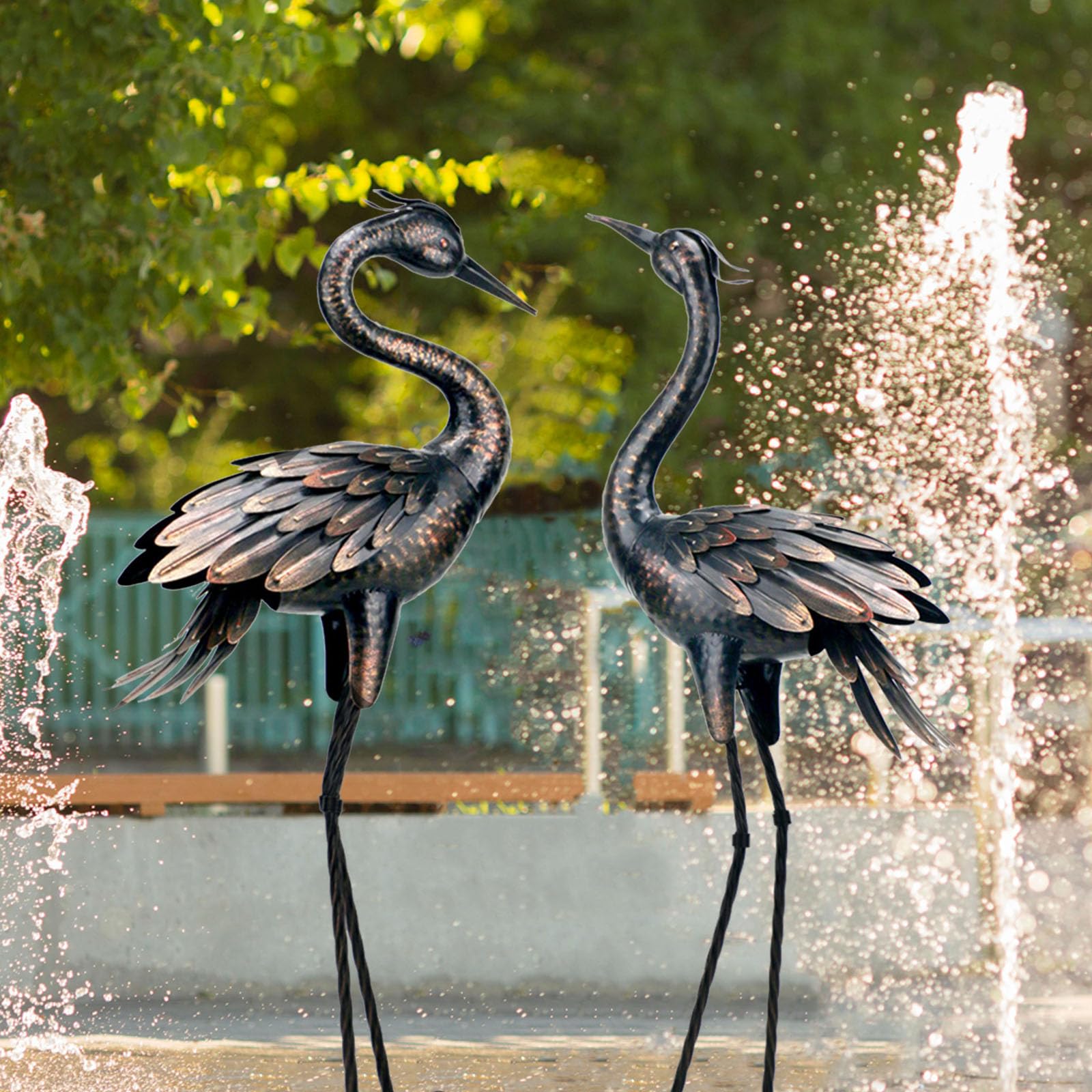 Shorayn Statua da Giardino con Gru in Metallo